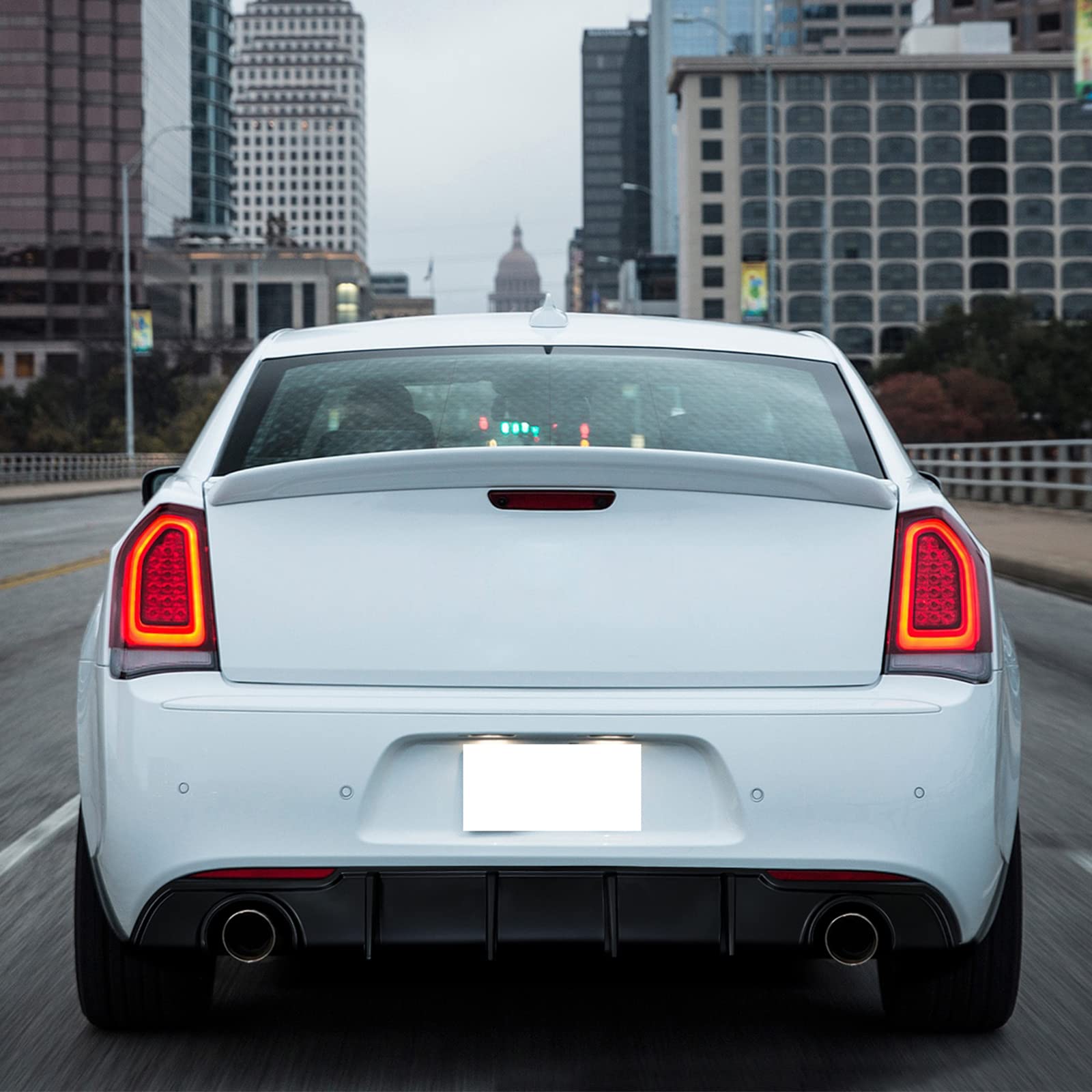 FREEMOTOR802 Rear Diffuser Compatible with 2015-2023 Chrysler 300 - Shark Fin Style Matte Black PP Lower Valance Bumper Lip - Upgrade Your Car's Rear Appearance for Street Racing & Show Cars