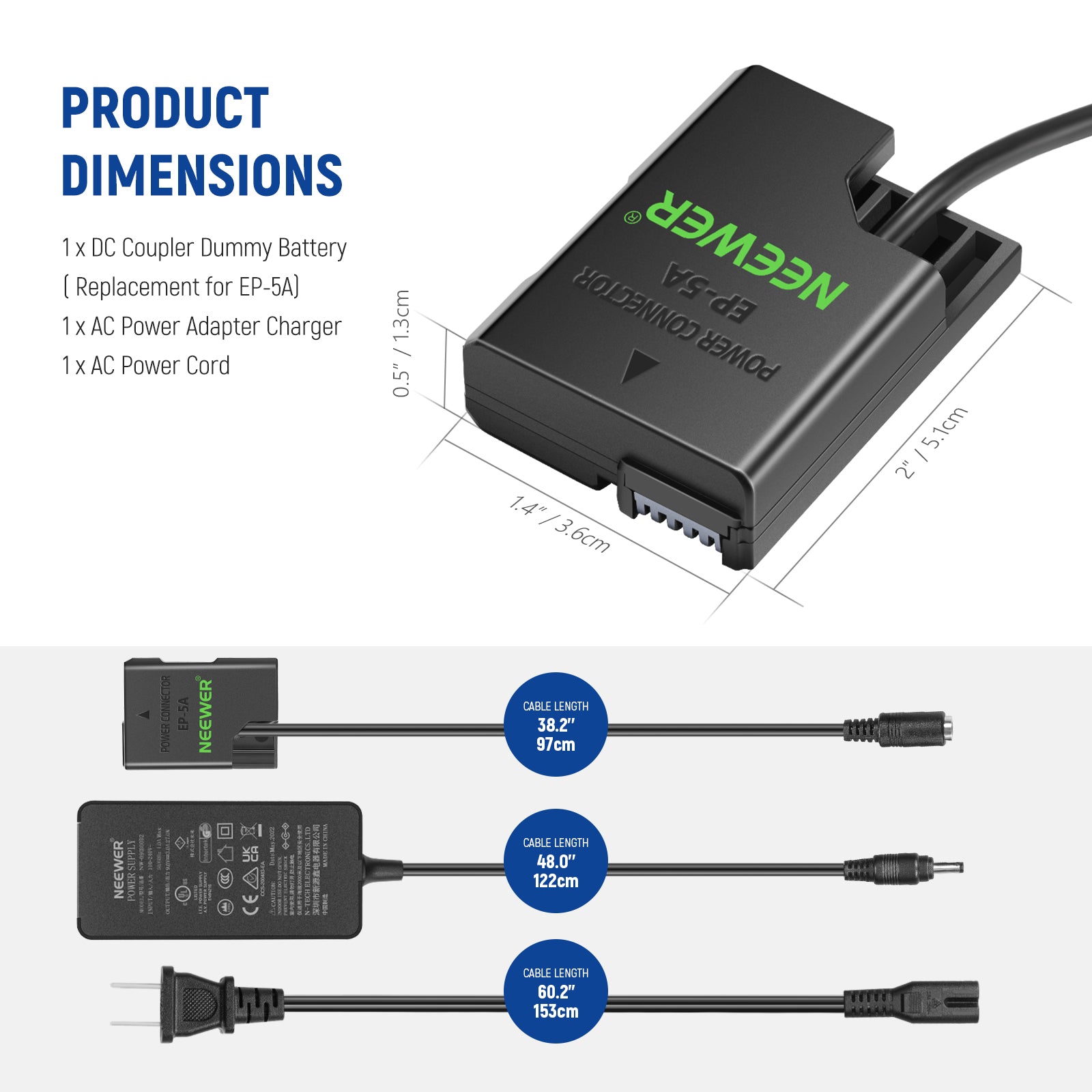 NEEWER NT EL14 Nikon Dummy Battery AC Power Adapter for D750 D810 D850 DSLR Cameras - Continuous Power Supply for Studio Photography & Video Recording