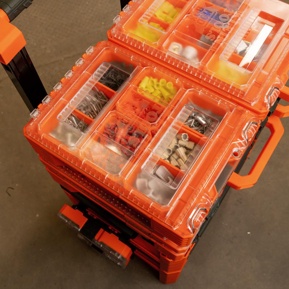 Klein Tools 54808MB MODbox Tall Compartment Organizer - 10 Compartments, 4 Removable Bins for Fasteners & Small Parts - Half-Width Stackable Tool Box Module for Workshop, Garage & DIY Projects