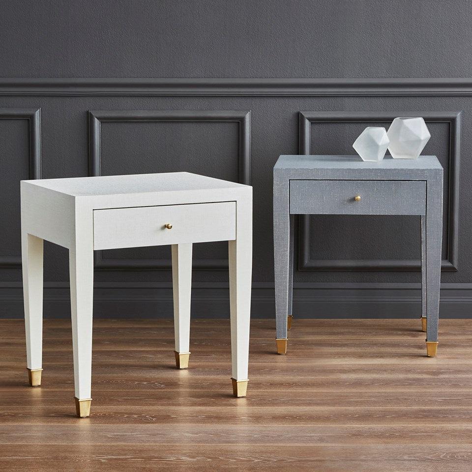 Claudette Cream 1-Drawer Side Table with Brass Hardware - Perfect for Living Room, Bedroom, or Office Nightstand