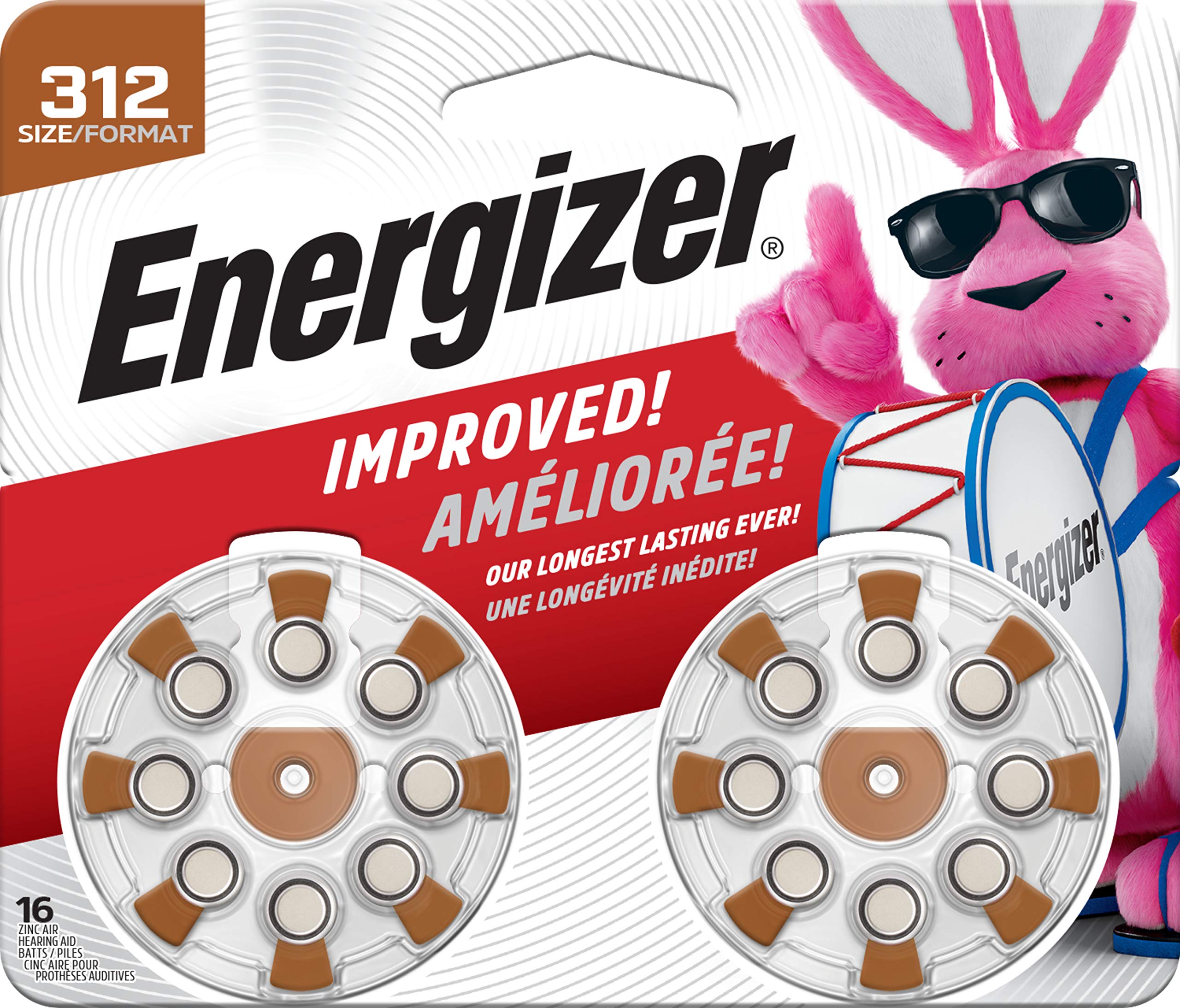 Energizer 312 Hearing Aid Batteries - 16 Pack, Long-Lasting Power for Hearing Devices - Perfect for Daily Use, Travel & Outdoor Activities