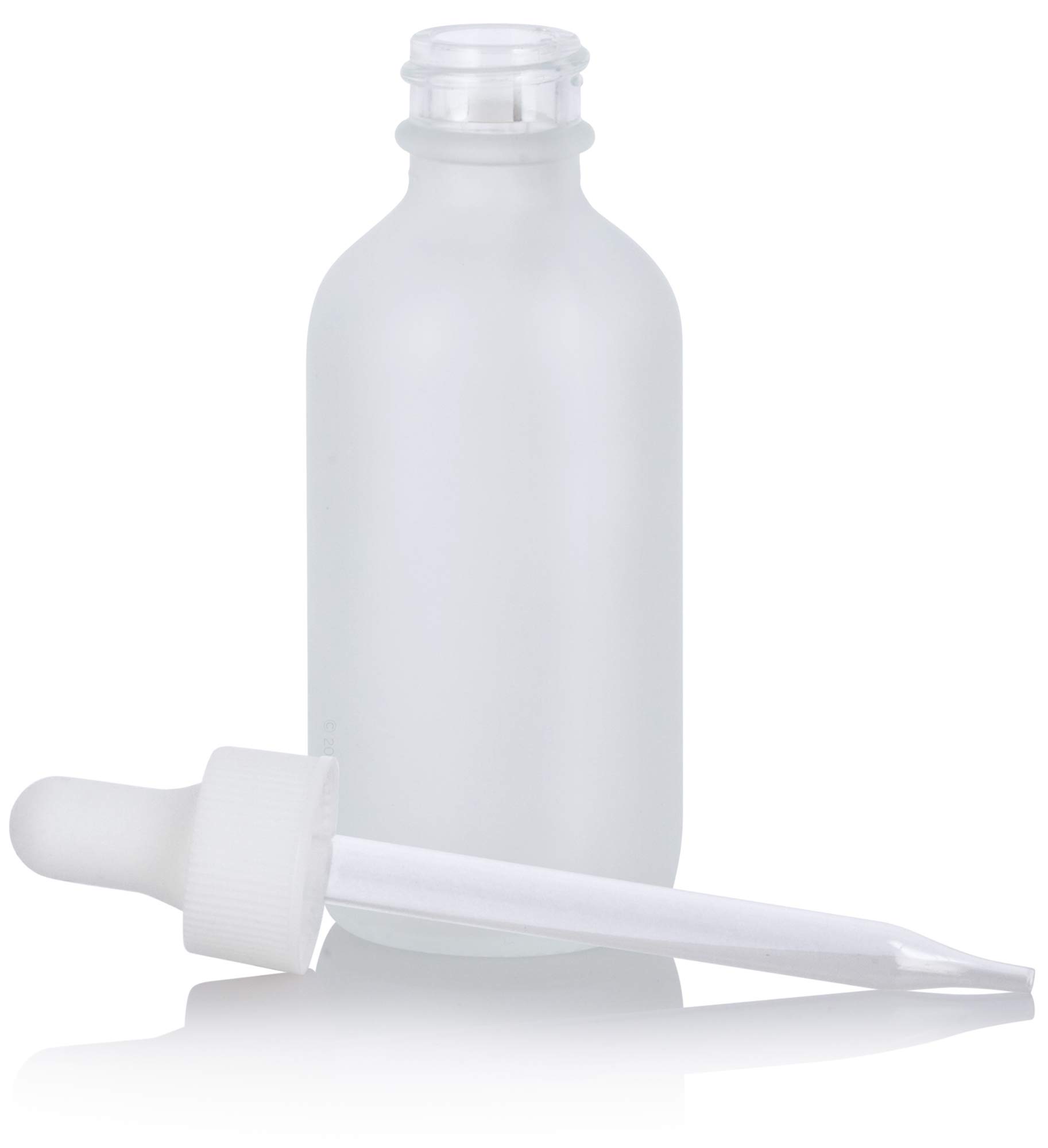 JUVITUS 2 oz Frosted Clear Glass Boston Round White Dropper Bottles (4 Pack) with Funnel - Essential Oil Bottles, DIY Skincare Containers, Travel-Sized Liquid Storage for Aromatherapy & Beauty Products