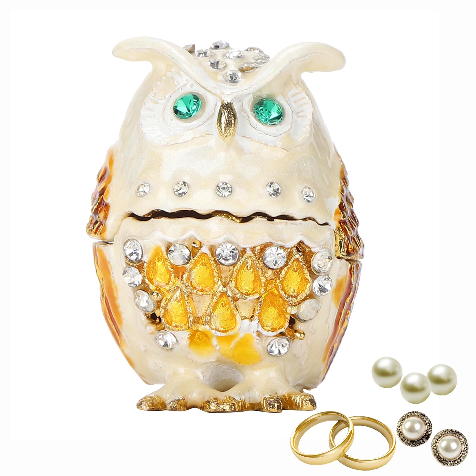 Owl Trinket Box with Rhinestones - Mini Jewelry Box & Ring Holder for Earrings, Necklaces - Decorative Hinged Owl Figurine for Home Decor, Gift Giving & Vanity Organizer