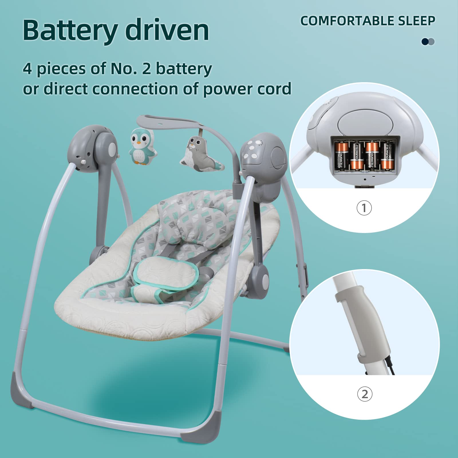 Portable Baby Swing with Soothing Music - Foldable Bionic Rocking Chair for Infants, Comfortable & Safe Nursery Essentials - Perfect for Naptime, Playtime and Calming Fussy Babies (WTY25122)