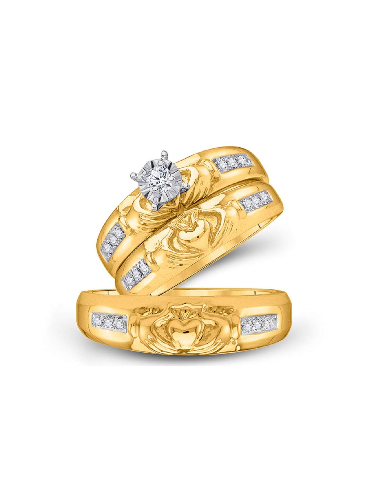 His and Hers Wedding Ring Set - Matching Trio Wedding Bands for Couples - 14K Yellow Gold Plated 925 Sterling Silver - Perfect for Anniversaries, Engagements & Romantic Gifts