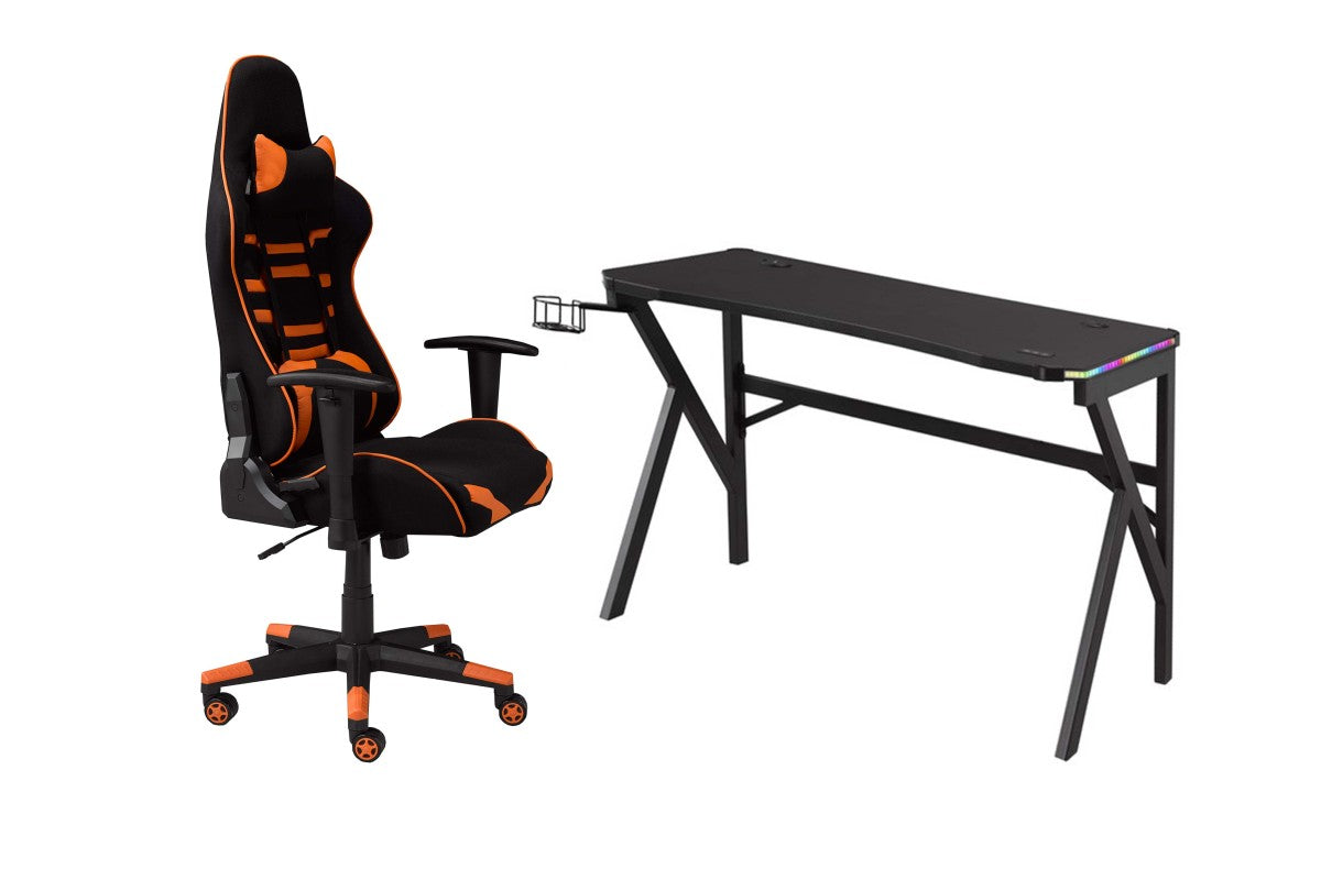 Premium Gaming Desk & Chair Set - Ergonomic Orange & Black Computer Desk for Gamers - Perfect for PC Gaming, Streaming & Home Office Setup