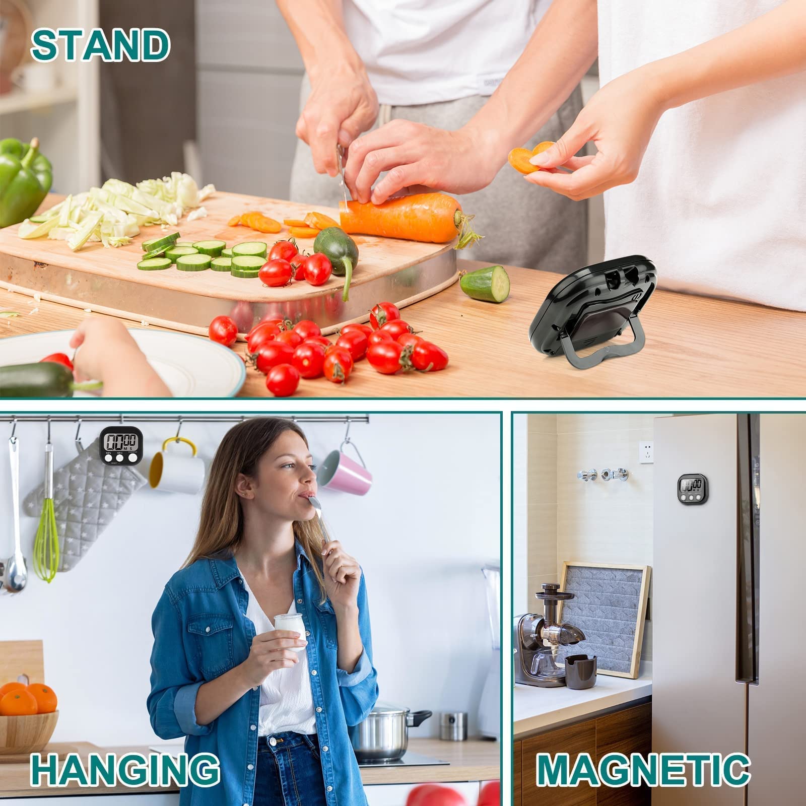 4-Piece Magnetic Kitchen Timer with Loud Alarm - Digital ON/OFF Switch Timer for Cooking, Kids, Study & Workouts (Black) - Perfect for Baking, Homework & Fitness Tracking