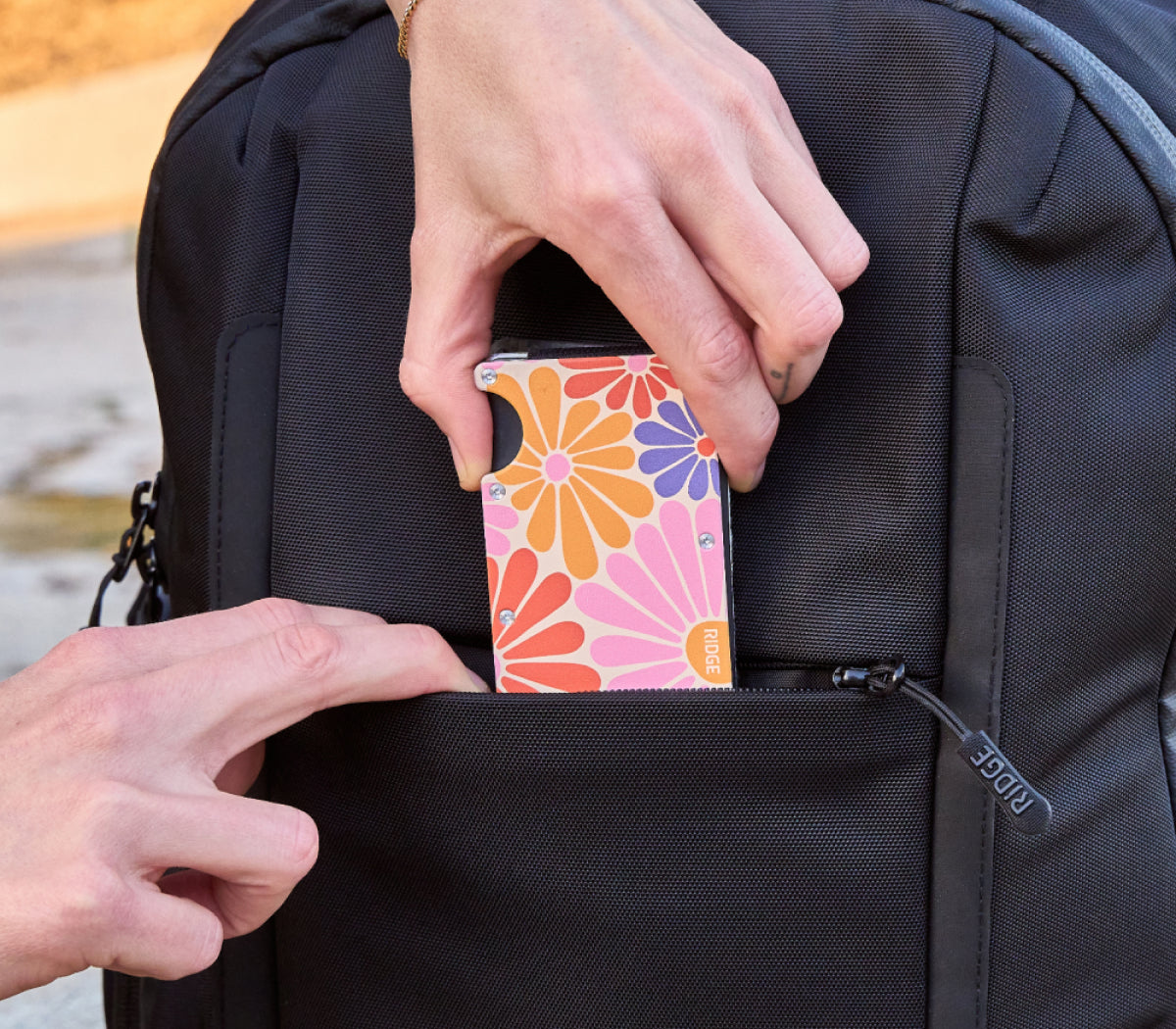Ridge Wallet - Slim Minimalist RFID Blocking Metal Wallet for Men & Women | Flower Power Design | Perfect for Everyday Carry, Travel & Gifting
