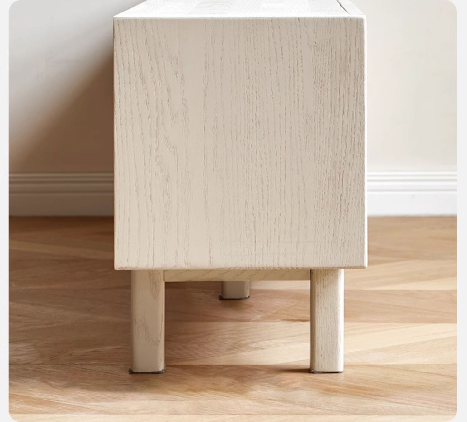 Solid Oak Wood Rattan TV Stand with Suspended Design - Stylish Media Console for Living Room, Bedroom & Home Theater