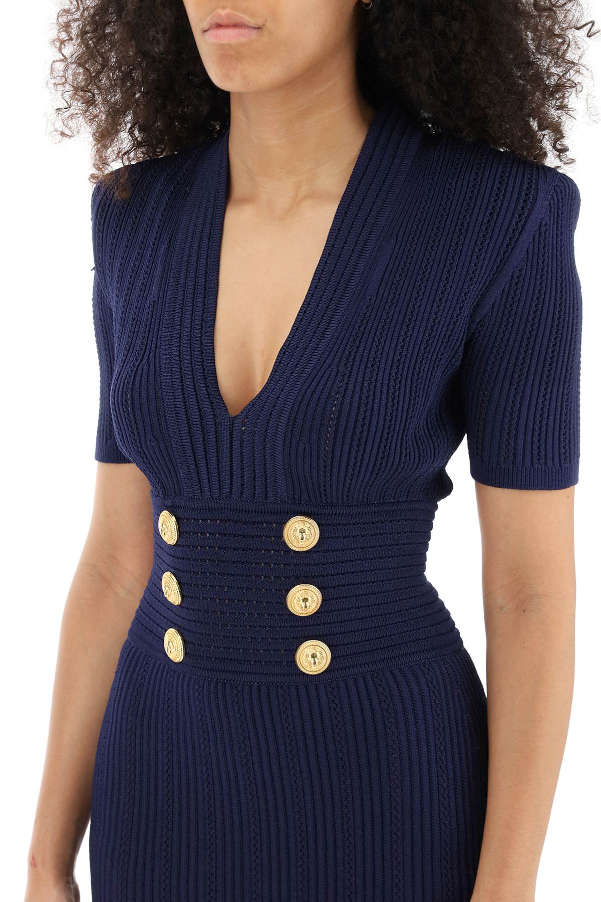 Balmain Knit Mini Dress with Embossed Buttons - Elegant Party & Evening Wear for Women