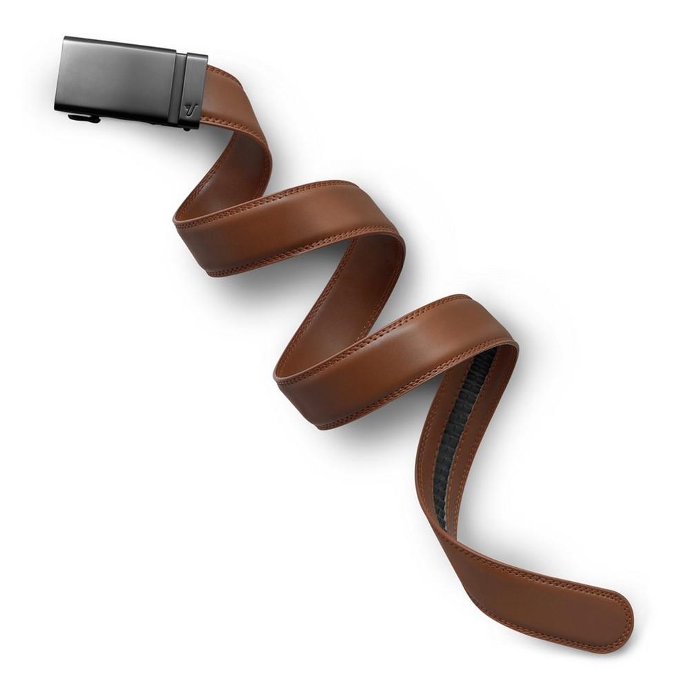 Mission Belt for Men - Adjustable Ratchet Strap Gunmetal & Tan Brown Leather Belt - Perfect for Business, Casual & Outdoor Wear