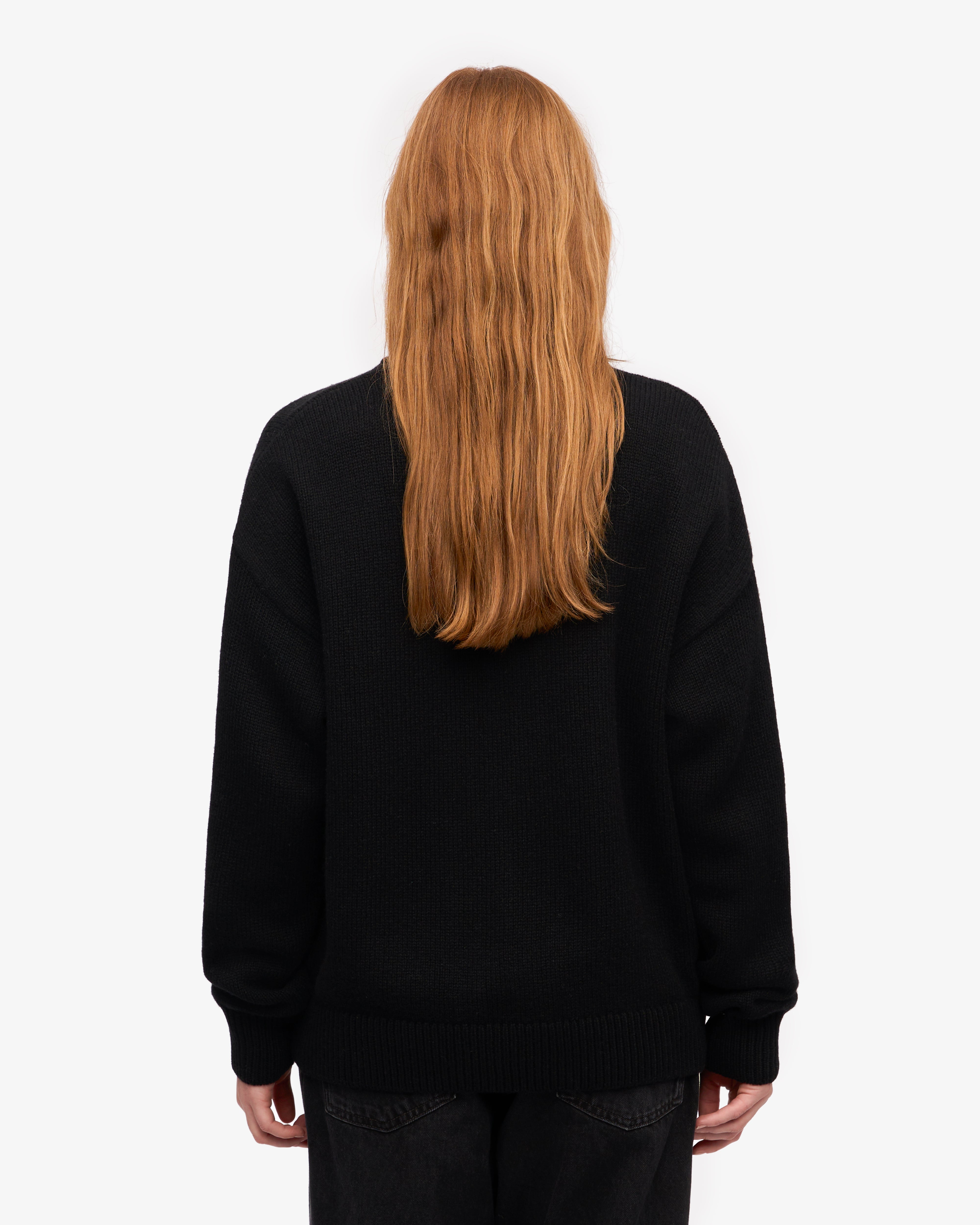 Premium Oversized Merino Wool Crew Neck Sweater for Women - Soft & Warm Deep Black Pullover - Perfect for Winter Layering, Casual Outfits & Cozy Nights