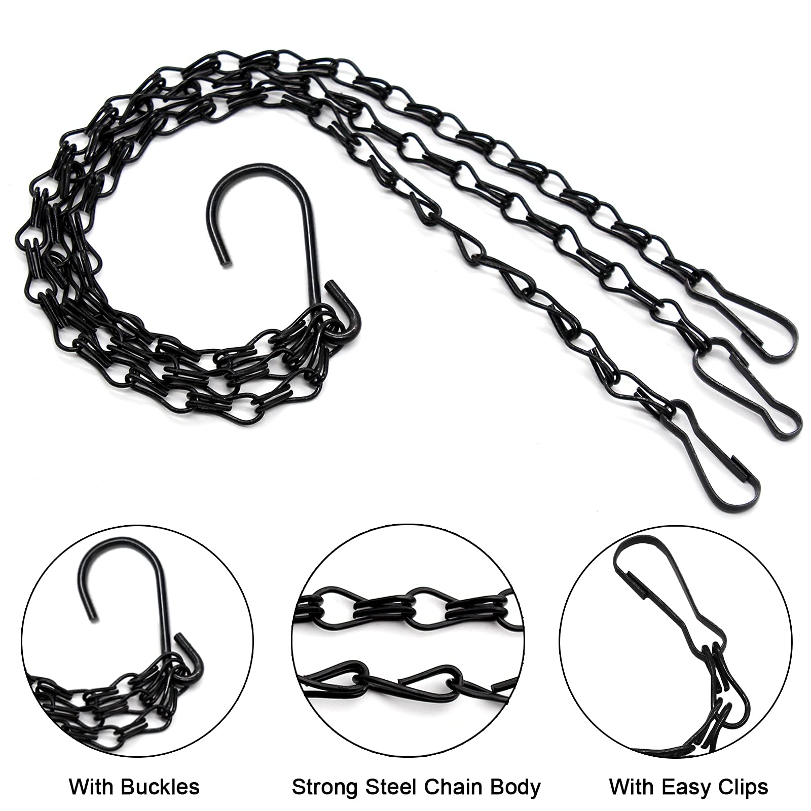 Benvo 24 Inch Heavy Duty Plant Hanging Chains - 3-Pack Replacement Hangers for Flower Pots, Baskets, Lanterns & Bird Feeders | Indoor/Outdoor Decor for Patio, Garden & Home