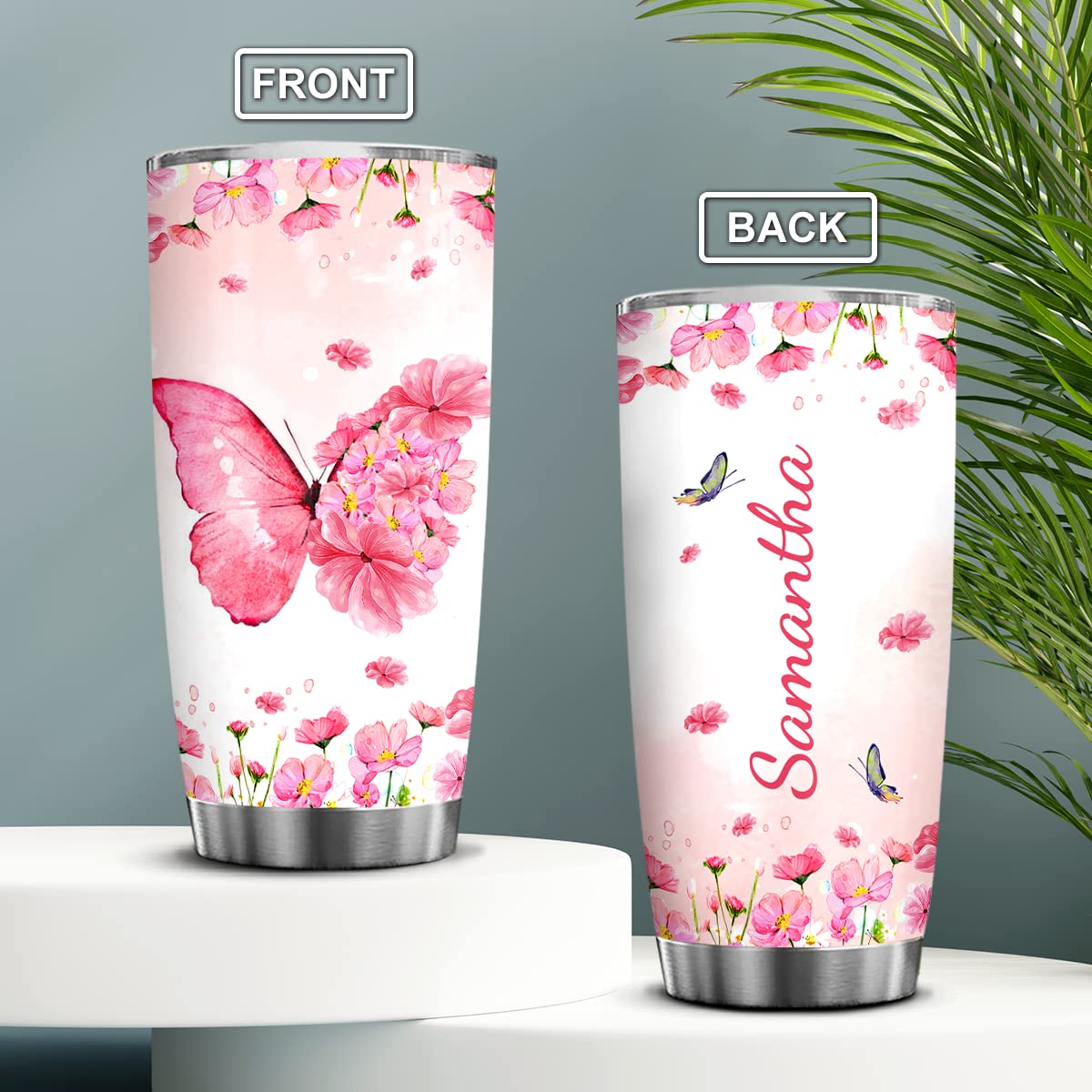 Personalized Butterfly Stainless Steel Tumbler 20oz 30oz - Custom Name Coffee Travel Mug for Women, Girls, Friends - Perfect Birthday, Christmas Gift for Butterfly & Spirit Animal Lovers - Ideal for Office, Gym, Travel & Daily Use