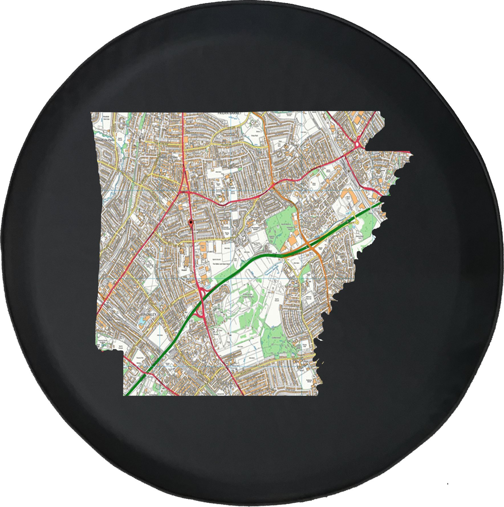 Black Tire Cover with Arkansas Streets Travel Map - 31 Inch Universal Fit for Trucks, SUVs & RVs - Perfect for Road Trips & Outdoor Adventures