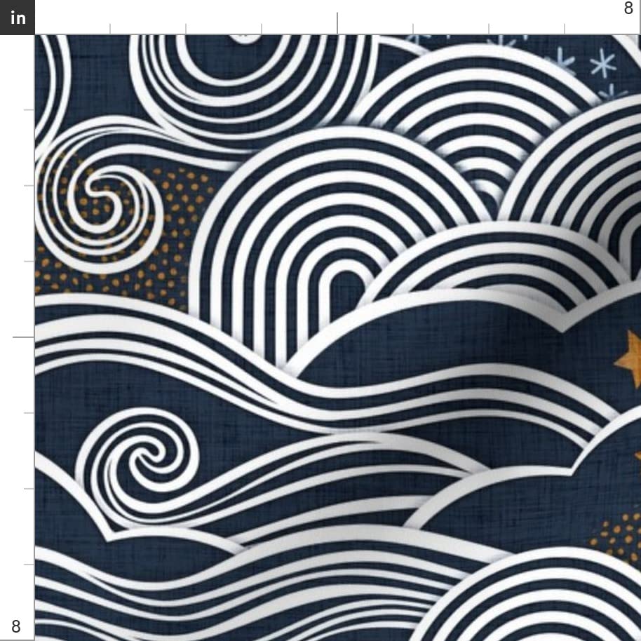 Night Sky Clouds Gold Stars Printed Organic Cotton Sateen Fabric by The Yard - Sewing, Quilting, Apparel & Home Decor - Perfect for DIY Projects, Dresses, Curtains and Bedding