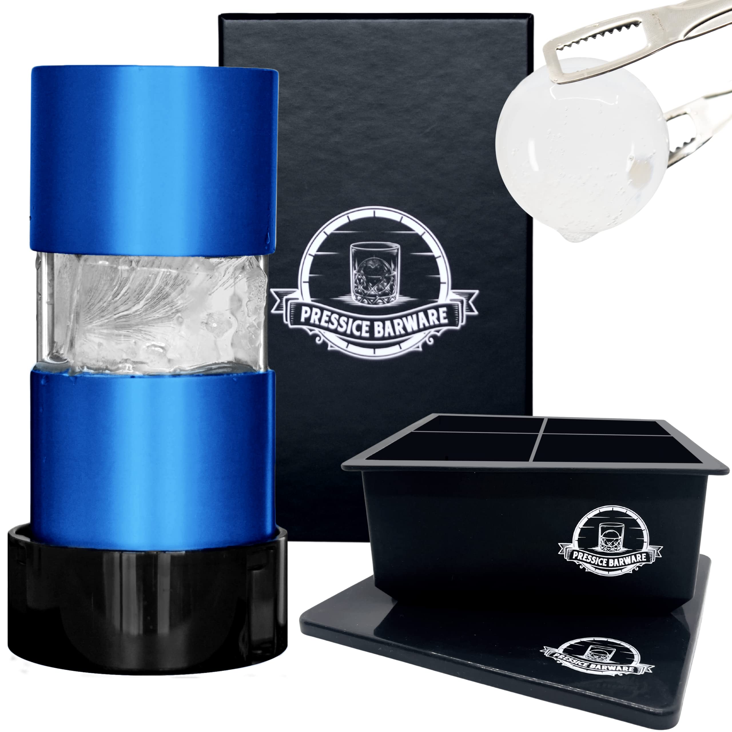 Premium Aluminum Ice Ball Press Kit - Handcrafted Ice Balls for Whiskey & Cocktails - Brushed Silver Ice Press with Mold - USA Made Bar Accessory - Perfect for Home Bars, Parties & Gifts