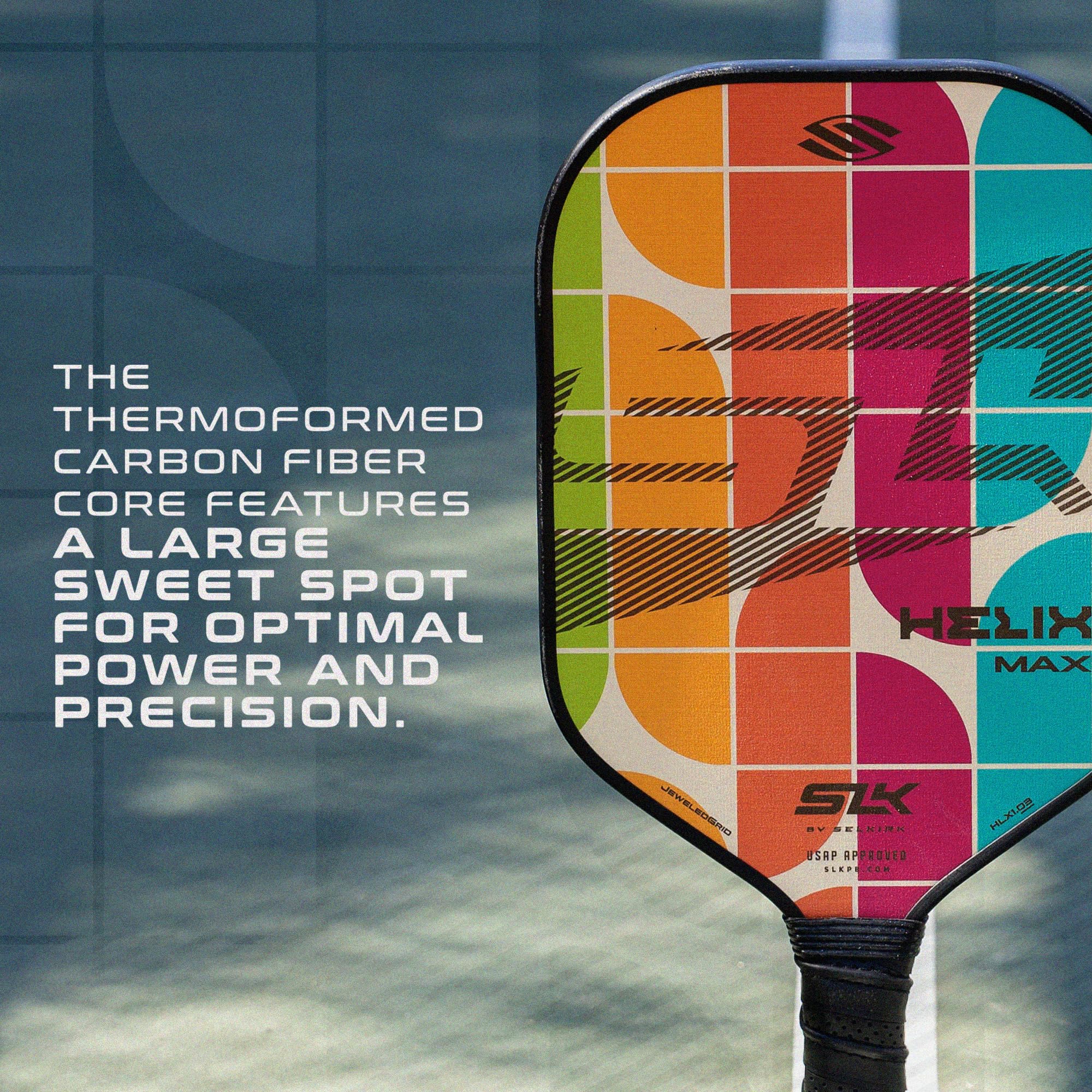 2024 SLK Helix Pro Pickleball Paddle - Premium Carbon Fiber & Fiberglass Hybrid Face with Thermoformed Core for Ultimate Control | Perfect for Competitive Play & Recreational Games
