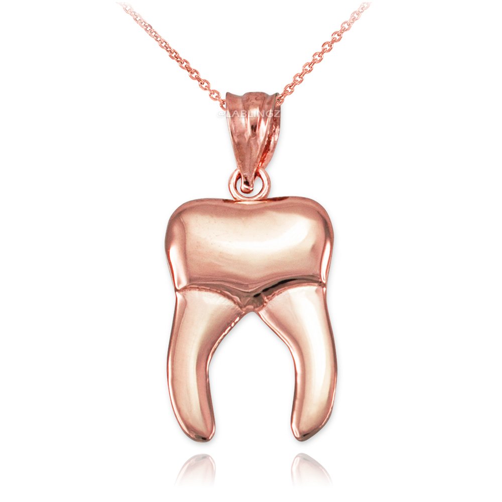 10K Polished Rose Gold Molar Tooth Dental Necklace - Elegant Jewelry for Dentists, Dental Students & Unique Fashion Lovers