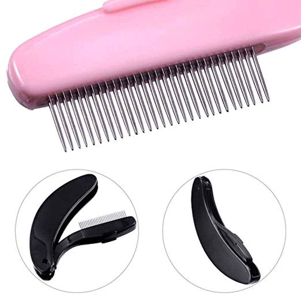 4 Pack Stainless Steel Eyelash & Eyebrow Comb - Professional Lash & Brow Makeup Tool with Folding Design (Pink) - Perfect for Salon, Travel & Home Makeup Kits