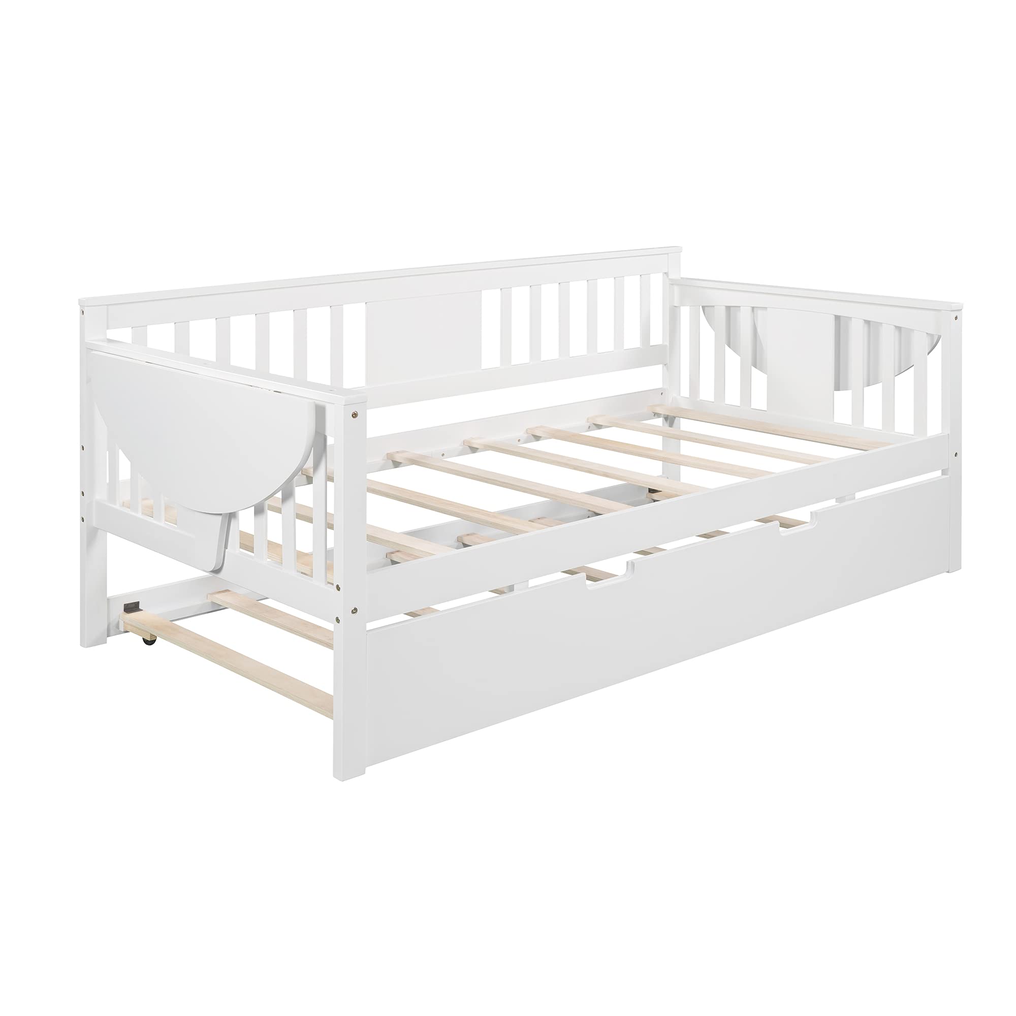 Harper & Bright Designs Twin Size Daybed with Trundle - Convertible Wooden Sofa Bed for Bedroom, Living Room & Guest Room - Sturdy Wood Platform Bed Frame for Kids, Teens & Sleepovers (White) - Perfect for Small Spaces, Dorm Rooms & Multi-Purpose Furniture Needs