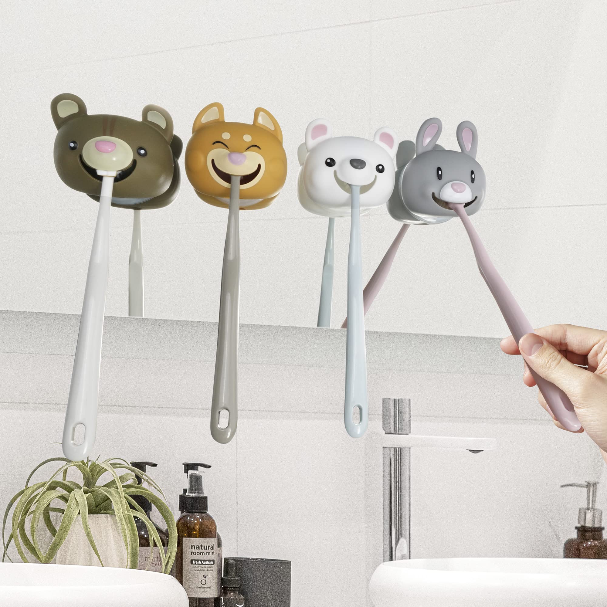 Hoobbe Kids Toothbrush Holder - Shiba Inu Design for Bathroom Mirror/Wall Mount