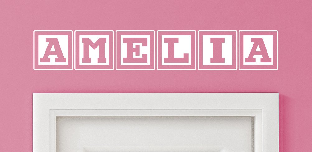 Amelia Baby Block Name Vinyl Wall Decal - 30 Inch Wide White Closet Door Decoration for Nursery & Kids Room (Amy) - Perfect for Bedroom, Playroom & Baby Shower Gifts
