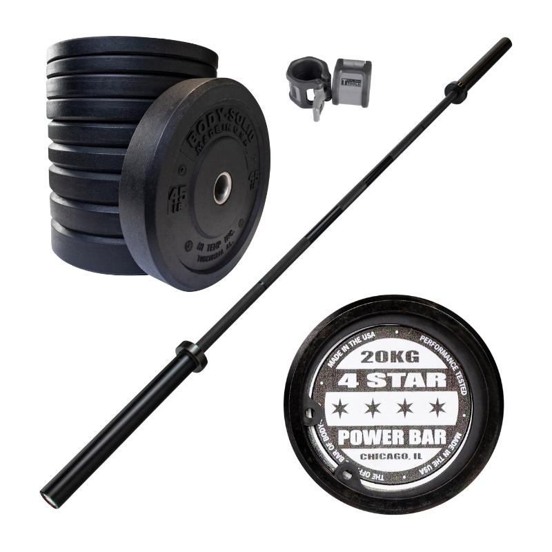 Body Solid Premium USA Bumper Plate and Barbell Set - Olympic Weightlifting Equipment for Home Gym & CrossFit Training
