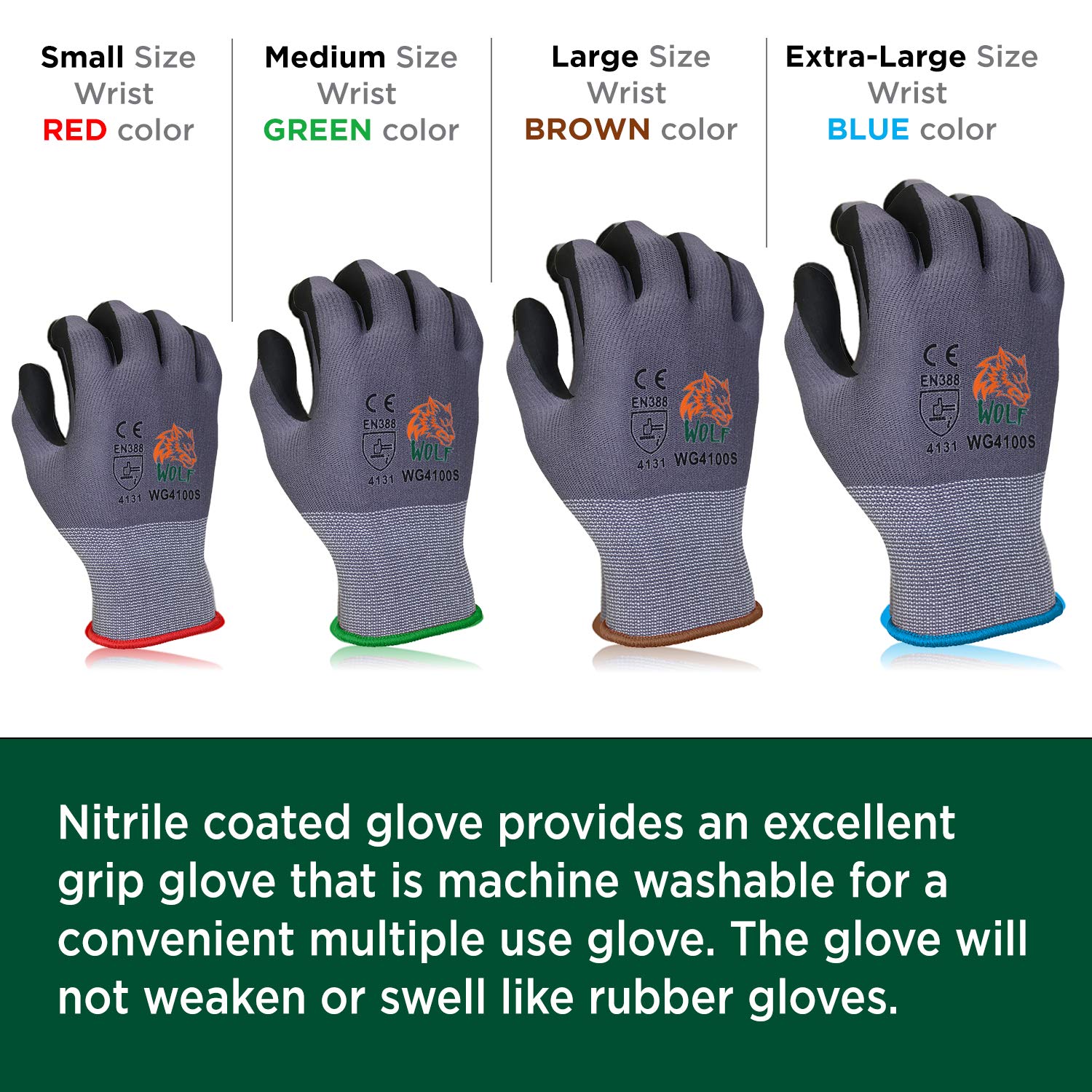 WOLF Ultra-Thin Nitrile Foam Palm Coated Gloves with Tacky Dot Grip - Multi-Purpose Work Gloves for Mechanics, Gardening, and DIY Projects