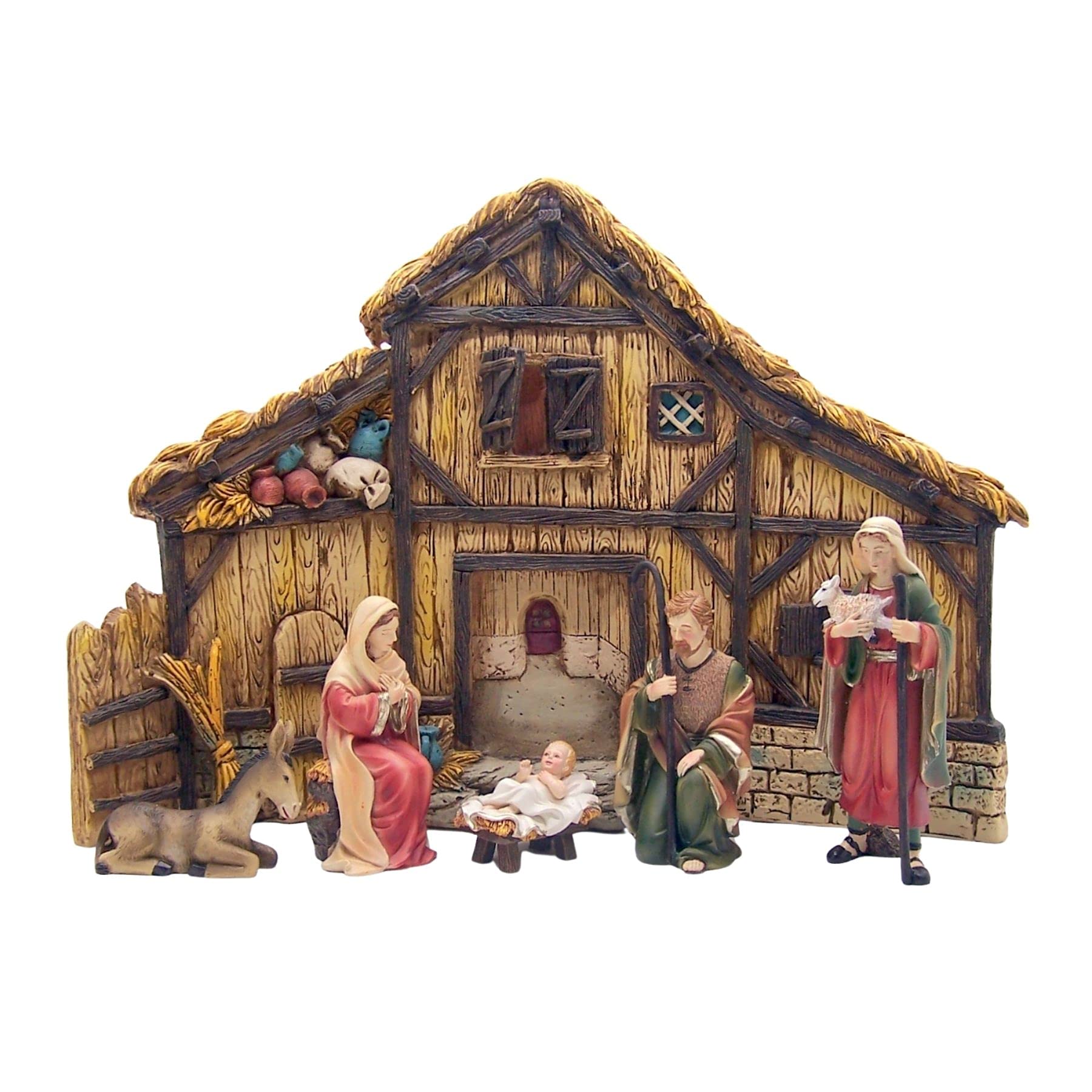 6 Piece Roman Nativity Set with Stable, Shepherd & Donkey - Perfect for Christmas Decorations, Home Nativity Displays & Holiday Gift Giving