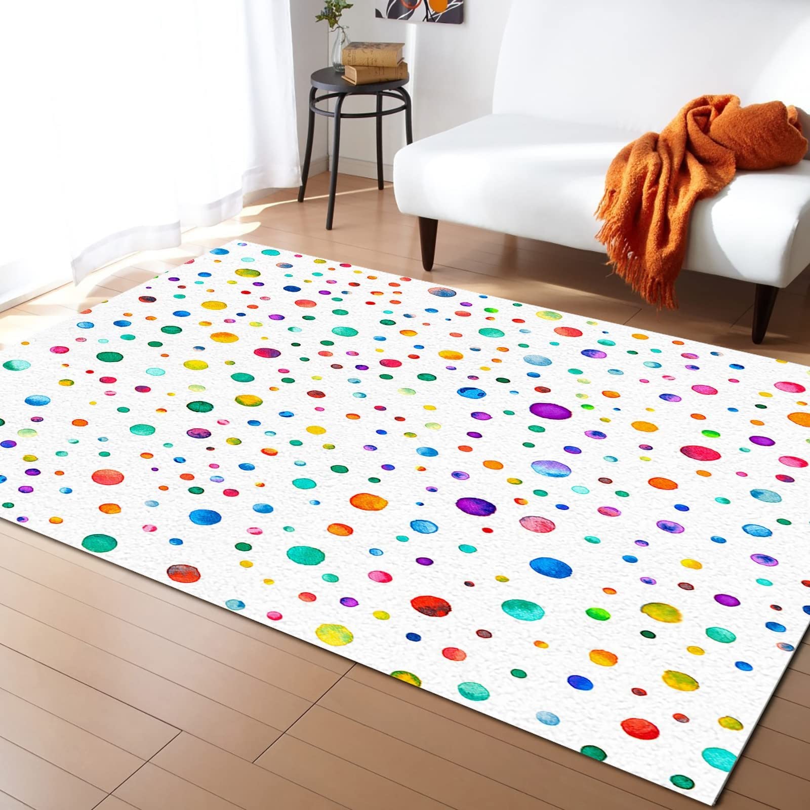 Watercolor Polka Dot Non-Slip Washable Area Rug - 5'x8' Soft Textured Indoor Carpet for Living Room, Bedroom & Home Office | Boho Chic Floor Decor for Modern Homes