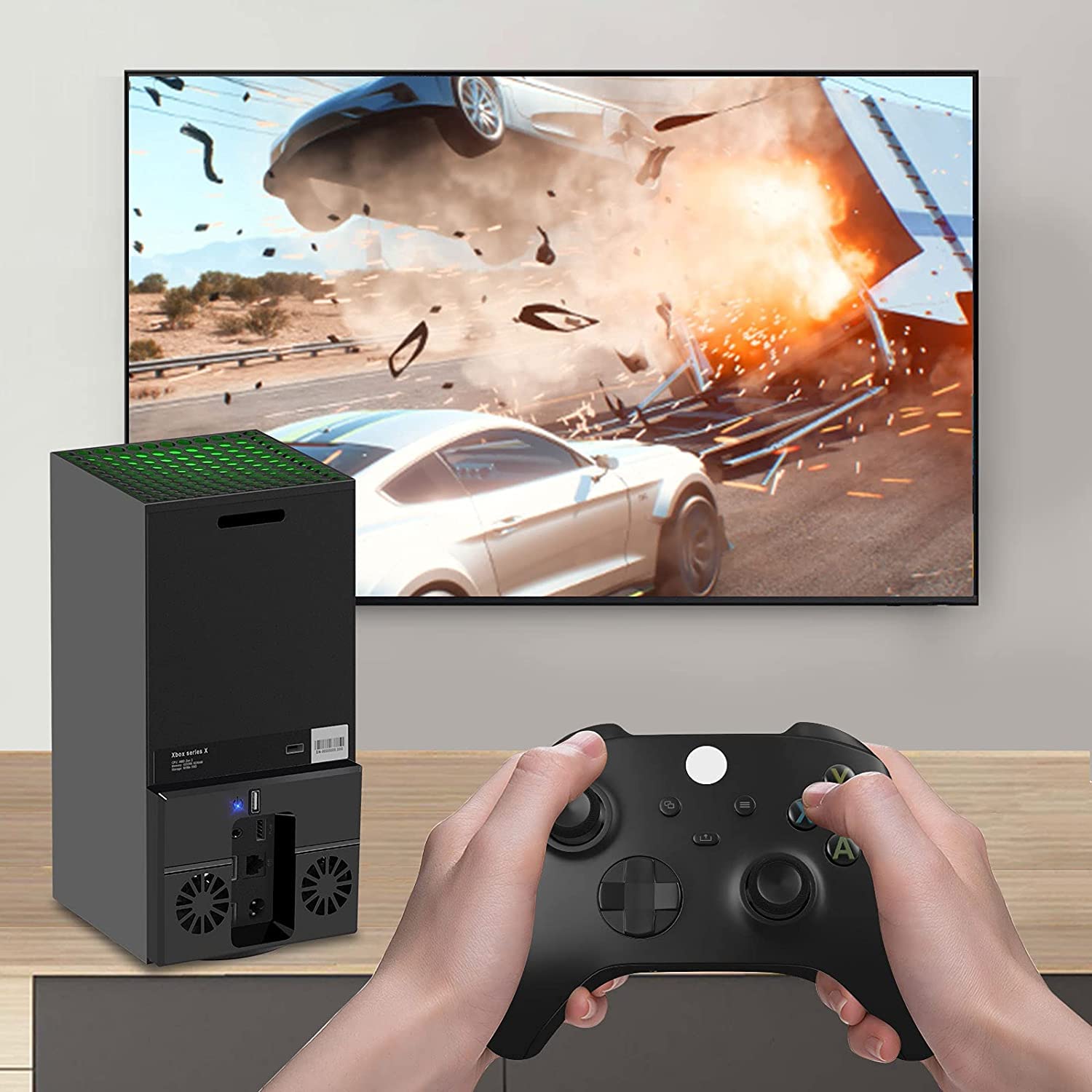 Linkstyle Vertical Cooling Stand with Dual Fans for Xbox Series X - USB Powered Cooling System with Extra USB Port - Perfect for Gaming, Streaming & Long Play Sessions