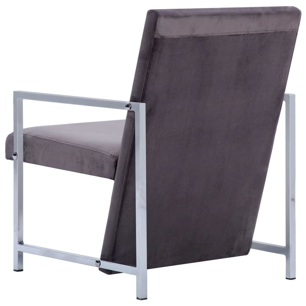 Luxury Velvet Accent Armchair with Chrome Legs - Dark Gray Modern Club Chair for Living Room, Bedroom, Office & Reading Nook - Comfortable Single Sofa Chair for Home, Workspace and Reception Areas