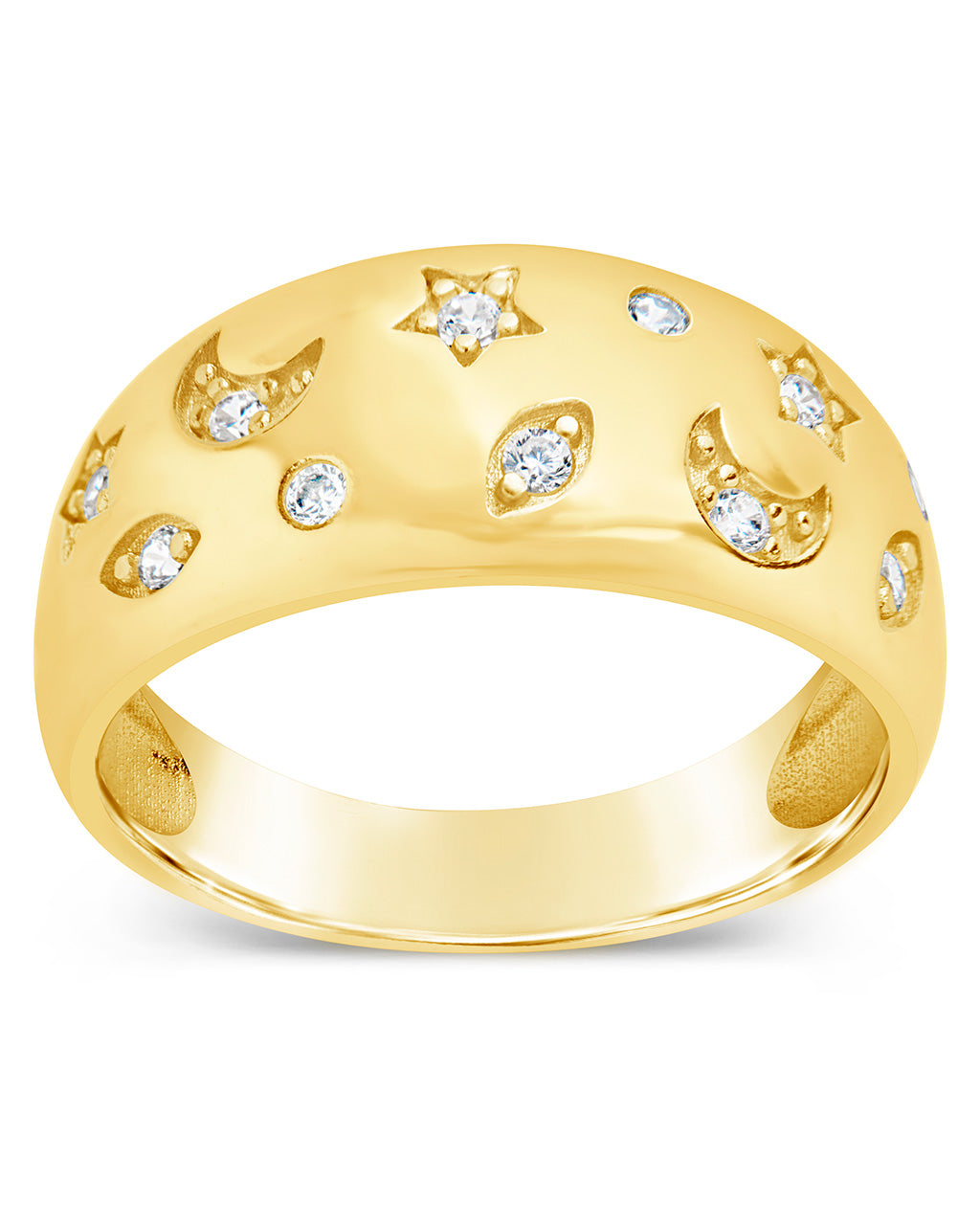 CZ Star and Crescent Bezel Dome Band Ring for Women - Vintage Bohemian Style Jewelry - Perfect for Parties, Weddings & Everyday Boho Fashion