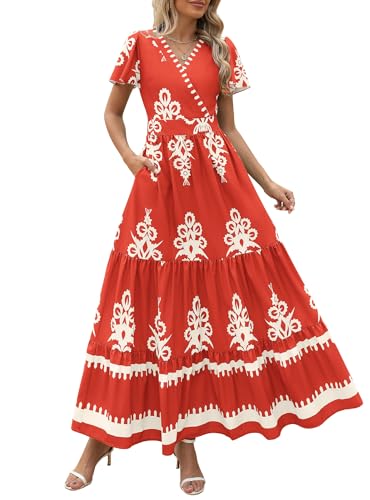 Floral Brick Red White