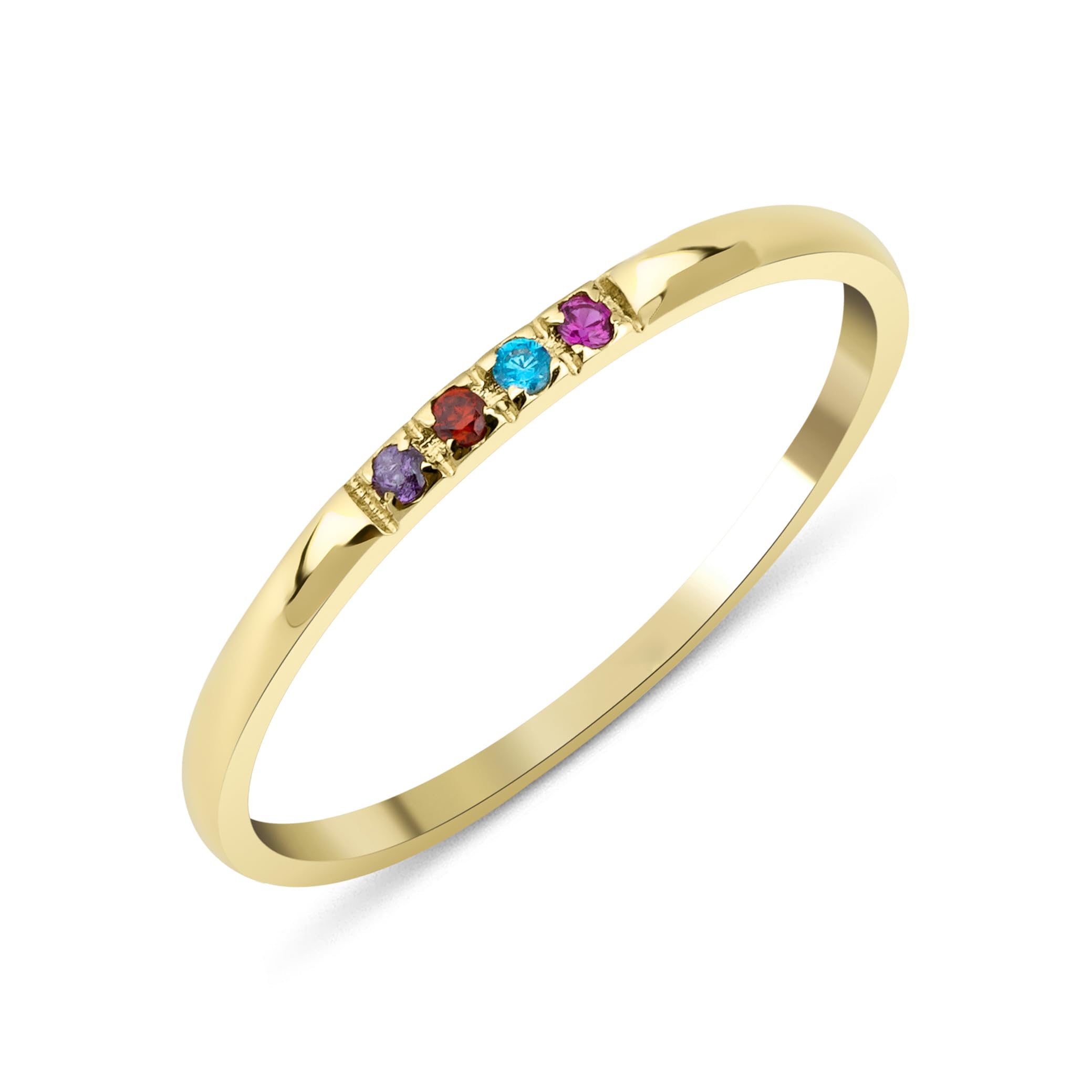 Dainty Multi-Stone Birthstone Ring - 1-10 Custom Birthstones, Minimalist Handmade Family Ring in 14K Gold & 925 Silver - Personalized Gift for Mother's Day, Anniversary & Special Occasions