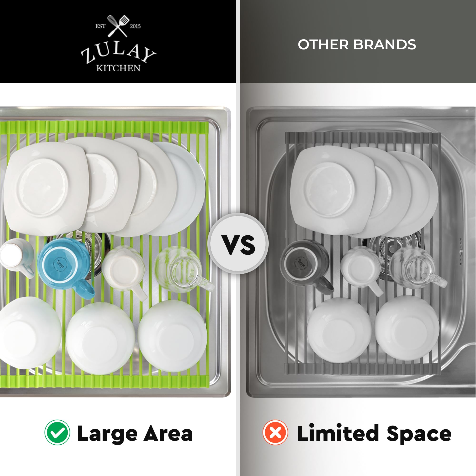 Zulay Kitchen Large Roll Up Dish Drying Rack - Heavy Duty Silicone Wrapped Steel Rods Over Sink Dish Drying Rack - Versatile Roll Up Sink Drying Rack & Trivet - Green, 20.5 x 13 Inches - Perfect for Small Kitchens, Apartments, and RV Use