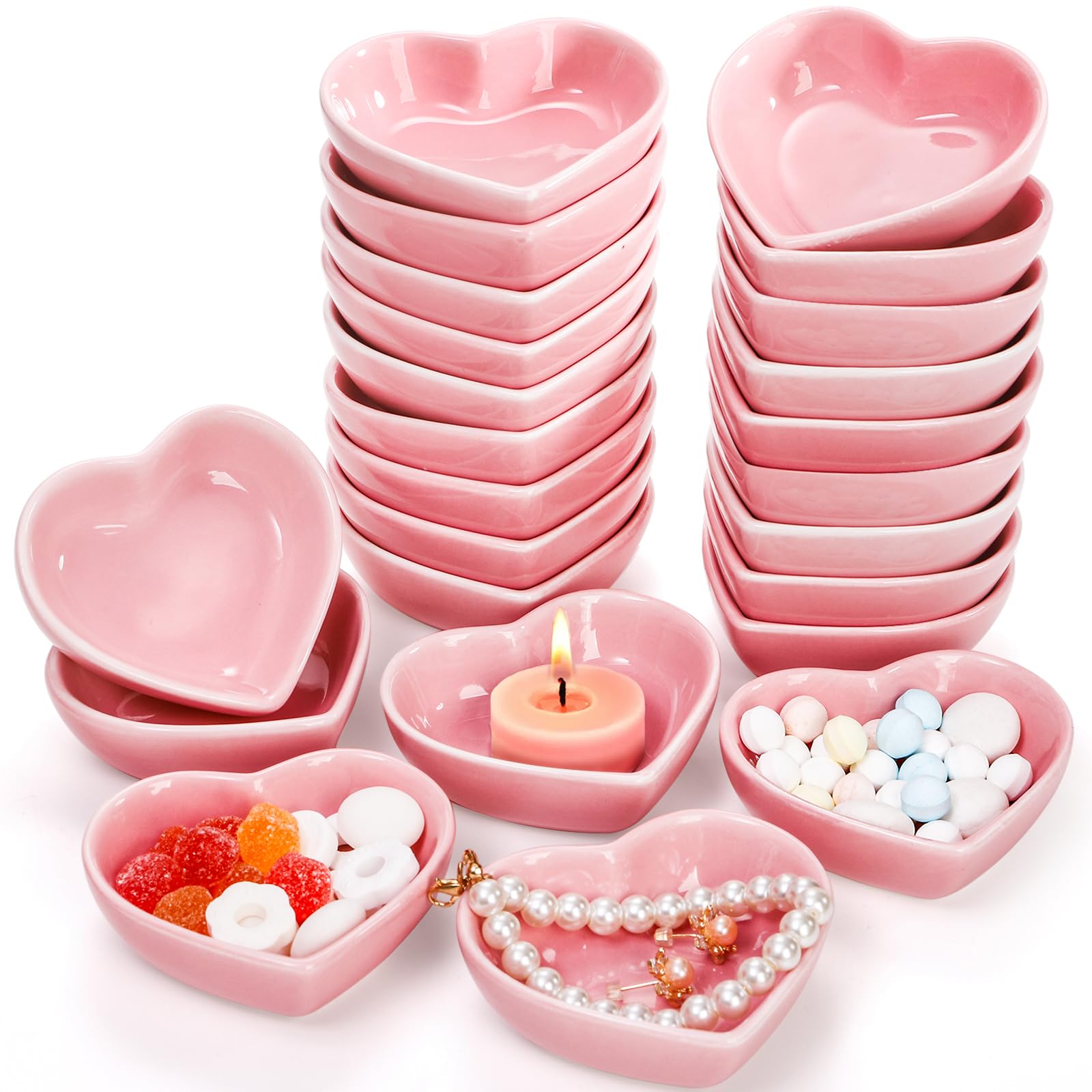 WUWEOT 24 Pack 3-Inch Ceramic Heart-Shaped Sauce Dishes - Mini Appetizer Plates, Jewelry Ring Trays & Salad Bowls for Seasoning - Perfect for Weddings, Birthdays, Valentine's Day & Home Decor