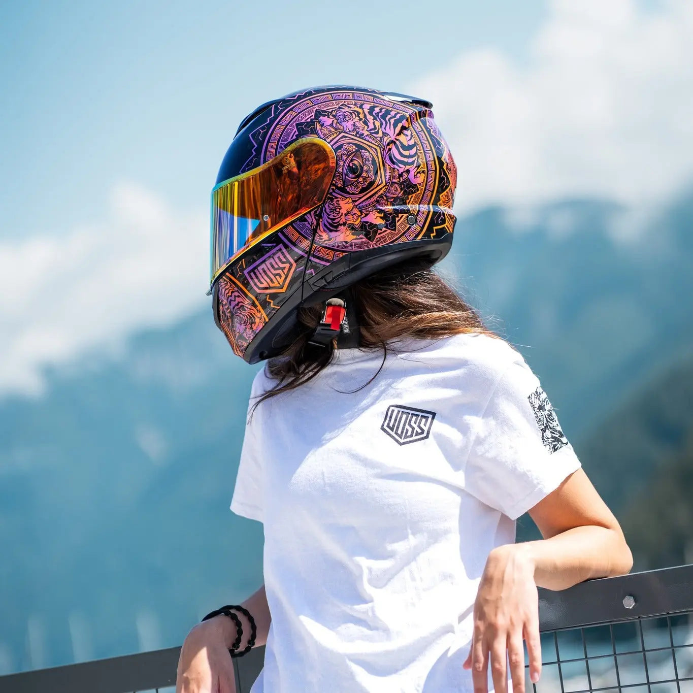 Voss 580 Conquest Gloss Neon Mandala Full Face Motorcycle Helmet - DOT Approved for Men & Women - High Visibility Design for Safe Riding - Perfect for Street Bikes, Cruisers & Commuting