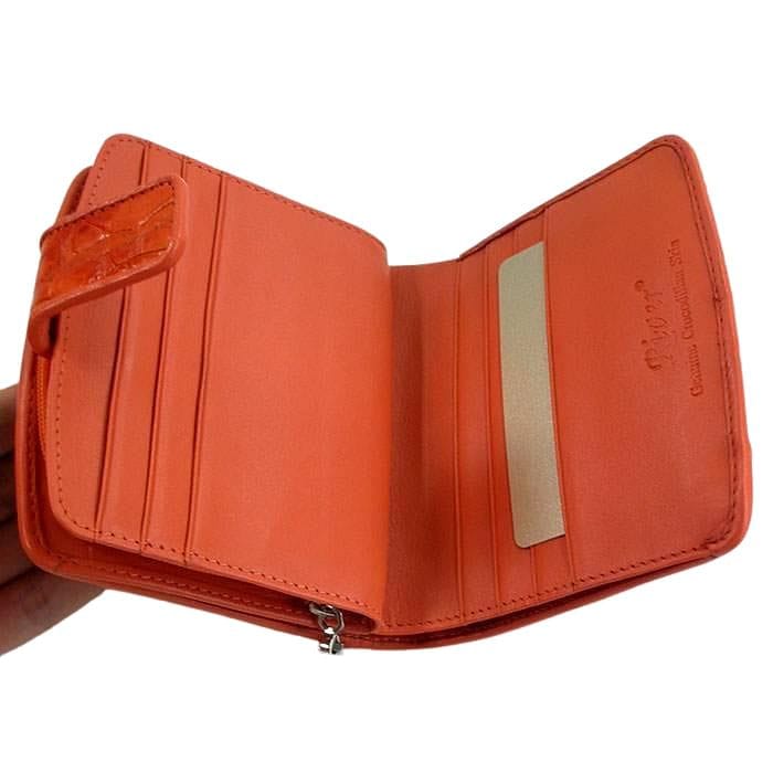 Luxury Orange Crocodile Leather Women's Wallet - Genuine Exotic Skin Credit Card Holder & Cash Pouch - Perfect for Everyday Use, Gift Giving & Special Occasions
