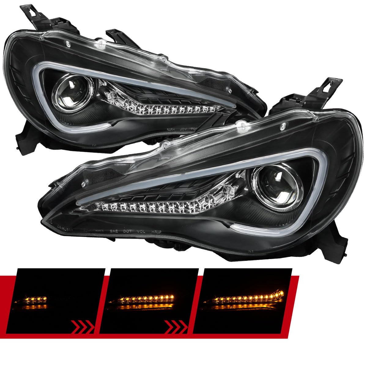 13-16 Black LED Sequential Projector Headlights with Turn Signal - 2PC Set for Enhanced Night Driving & Style Upgrade