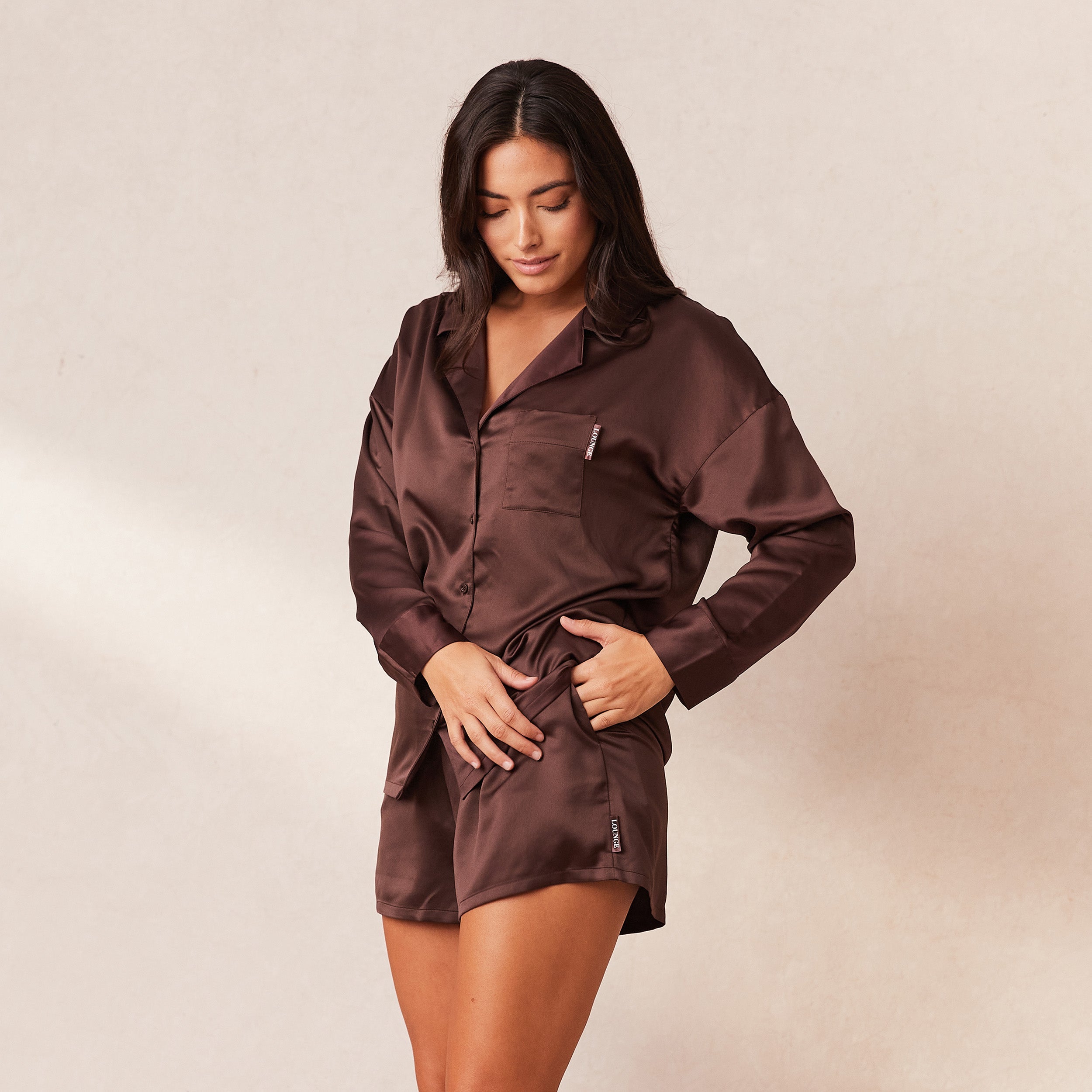 Women's Classic Satin Pajama Shorts - Soft & Comfortable Sleepwear for Summer - Chocolate Brown (Perfect for Lounge, Vacation & Bedtime)