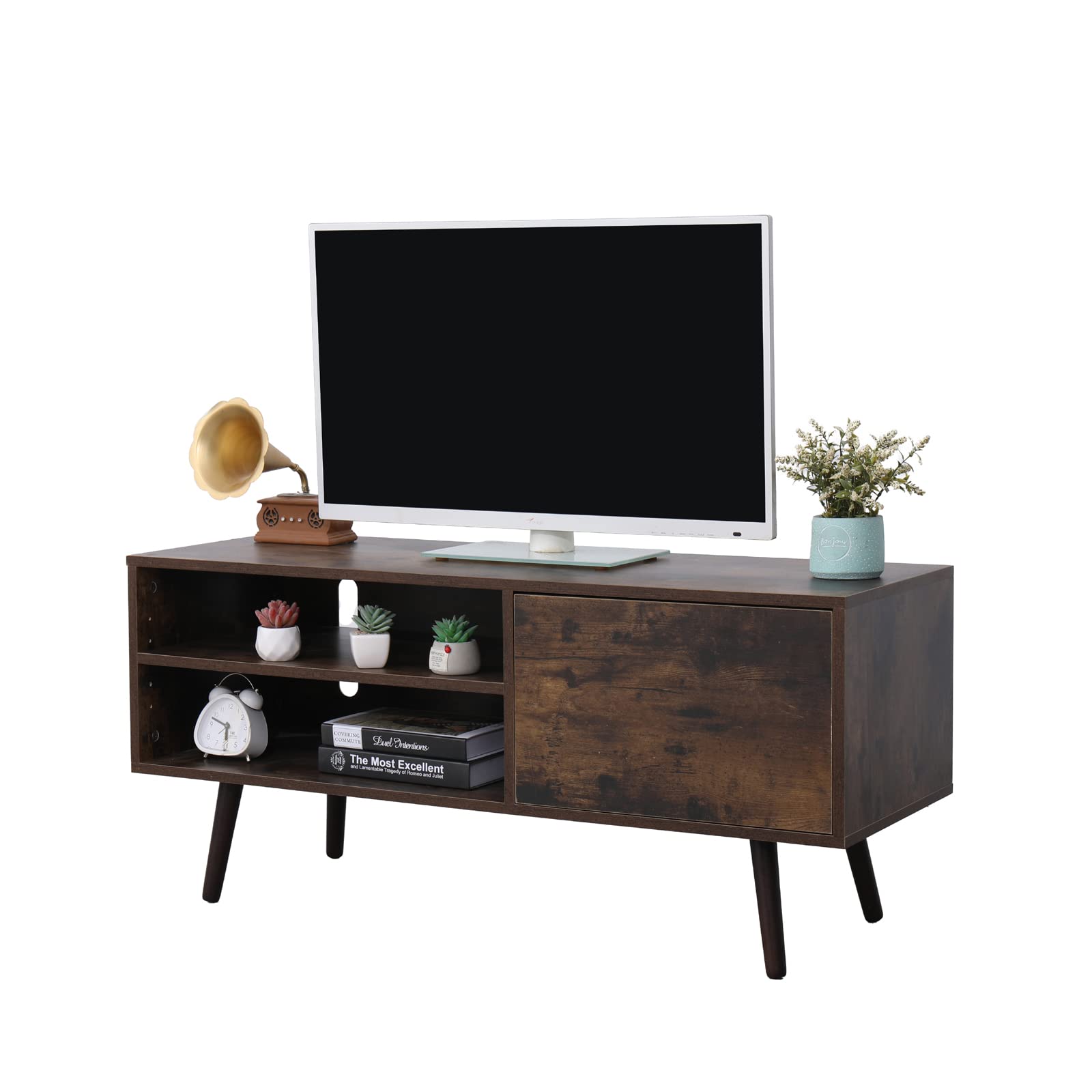 Mid-Century Modern TV Stand for TVs up to 42 Inch - Retro Entertainment Center with Storage for Cable Box & Gaming Consoles - Rustic Brown Wood TV Console Table - Perfect for Living Room, Bedroom & Home Theater Setup