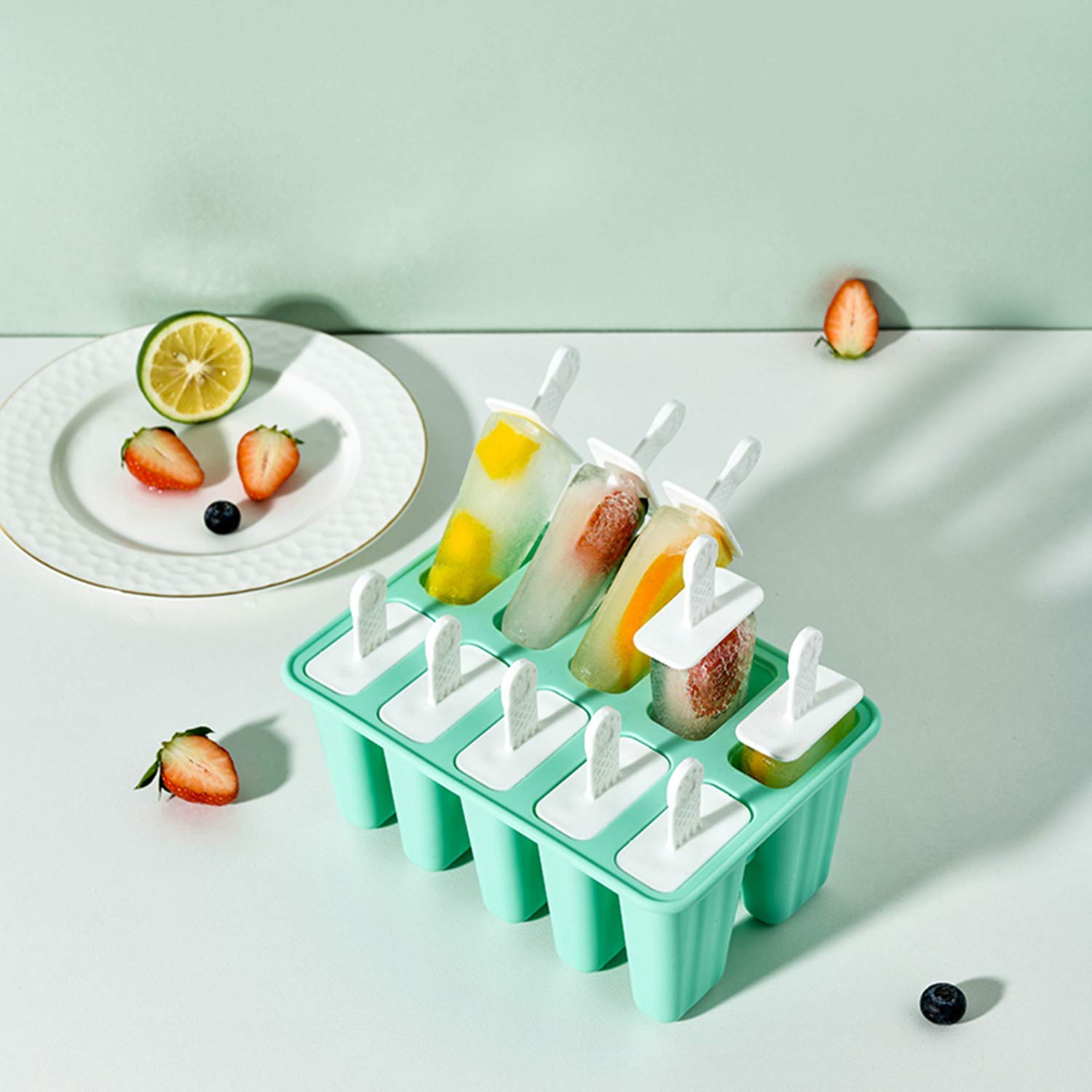 10-Piece Silicone Popsicle Molds BPA Free with 15 Sticks - Easy Release Ice Pop Makers for Summer Treats, Kids Snacks & DIY Frozen Desserts at Home