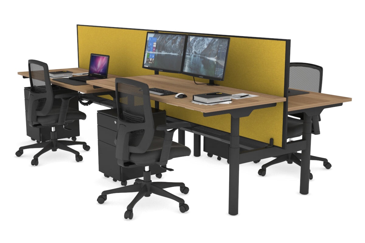 Flexi Premium Height Adjustable 4-Person H Bench Workstation - Black Frame [1200L x 700W] - Ideal for Office, Coworking Space & Home Office Setup