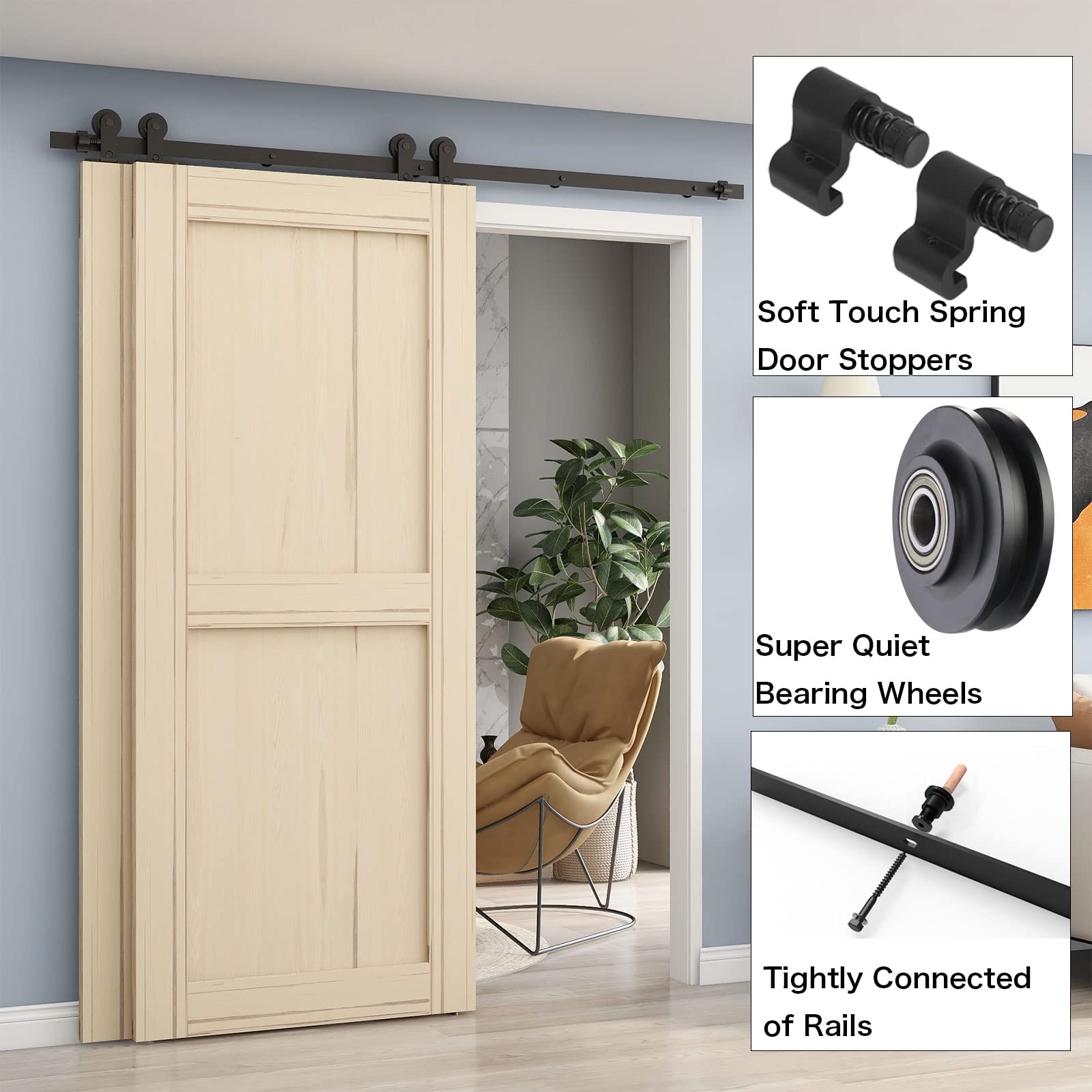 16FT Heavy Duty Bypass Sliding Barn Door Hardware Kit - Single Track System for Double Doors (1 3/16