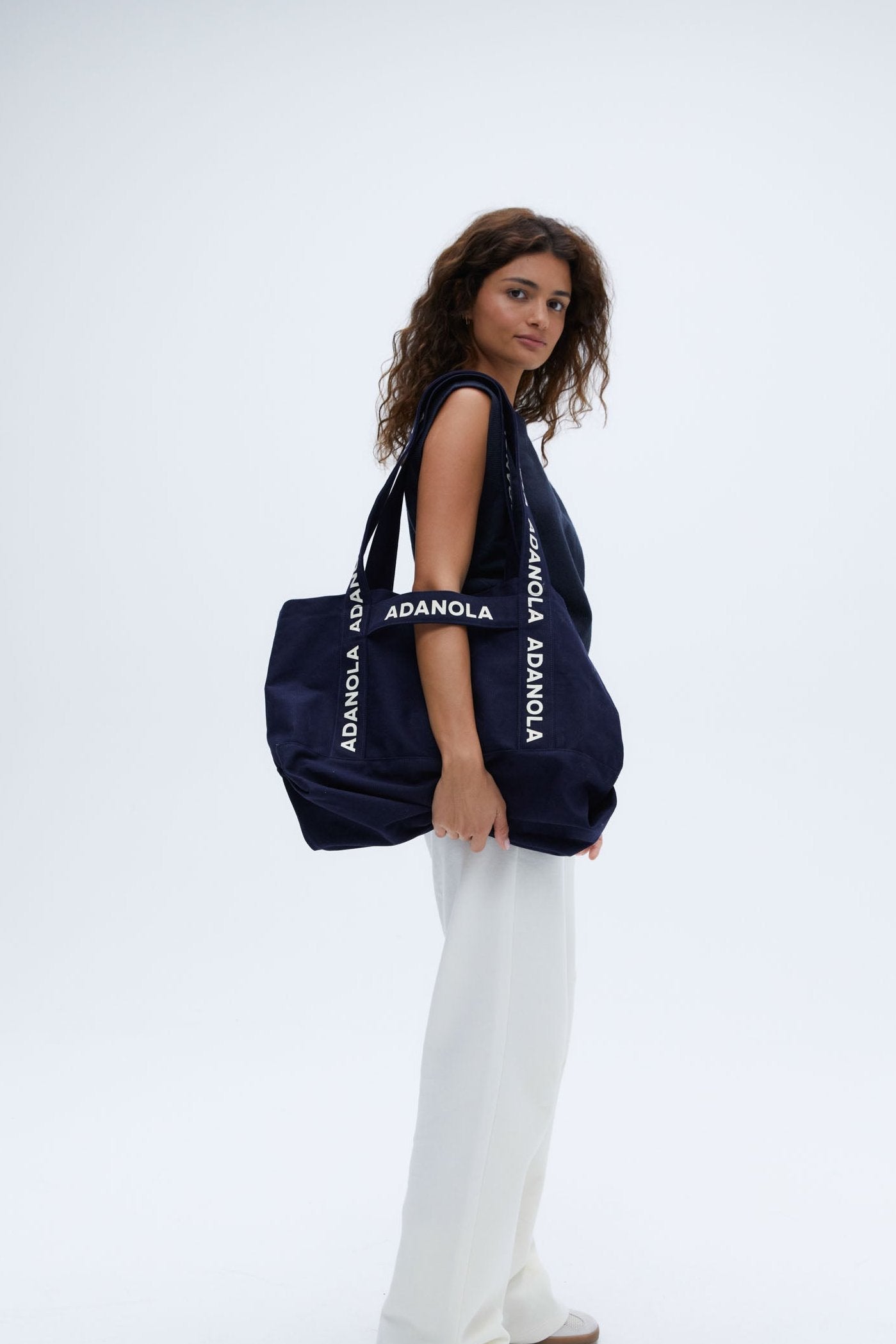 Branded Strap Tote Bag - Navy Blue Women's Fashion Handbag for Work, Travel & Shopping | Durable & Stylish Shoulder Bag