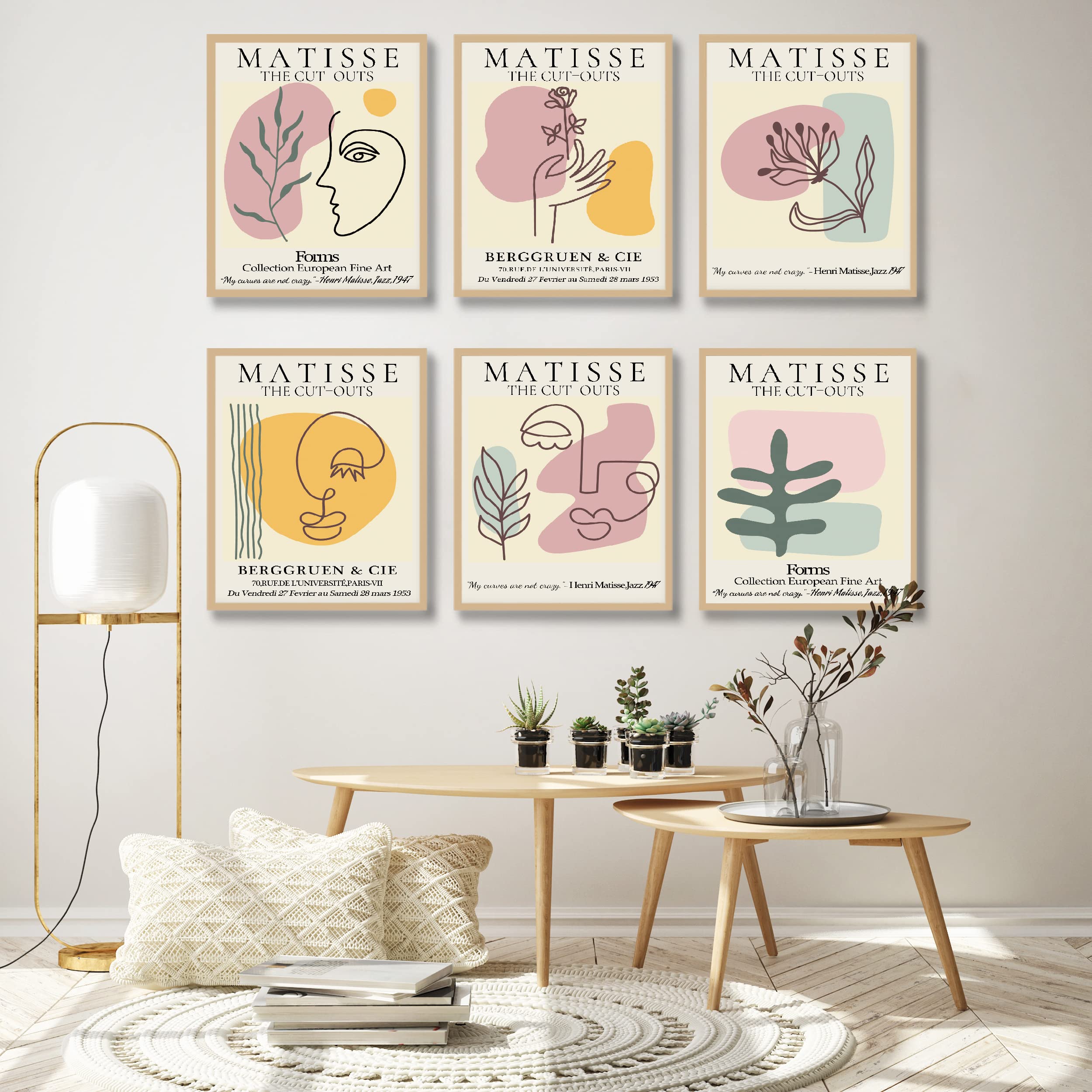 Matisse Abstract Wall Art Print Set of 6 - Minimalist Canvas Posters for Home & Office Decor - 11x14 Inch UNFRAMED - Perfect for Living Room, Bedroom & Workspace Aesthetic Enhancement
