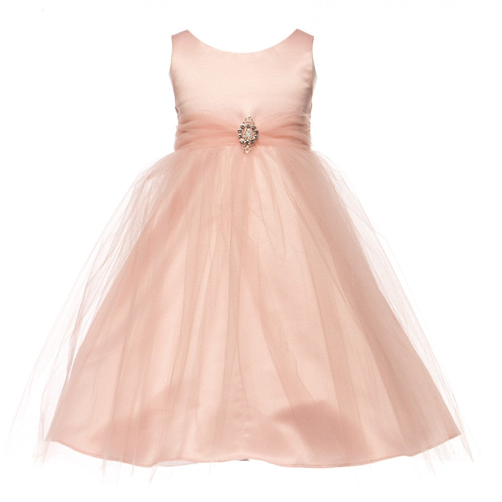 Elegant Pink Satin Brooch Bridesmaid Dress for Big Girls - Size 8-12 | Perfect for Junior Bridesmaids, Flower Girls & Special Occasions