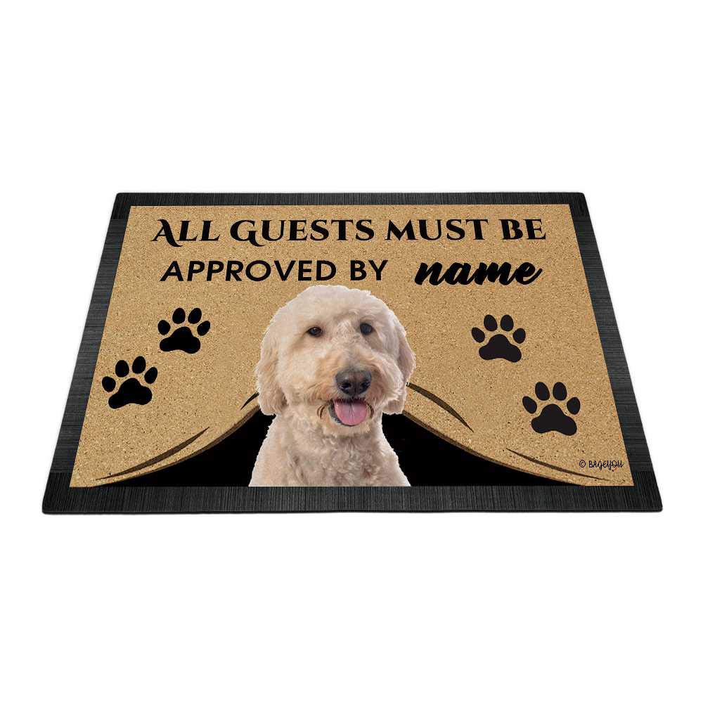 BAGEYOU Personalized Welcome Doormat - Custom Name 'All Guests Must Be Approved' with Golden Doodle Dog Design, 23.6
